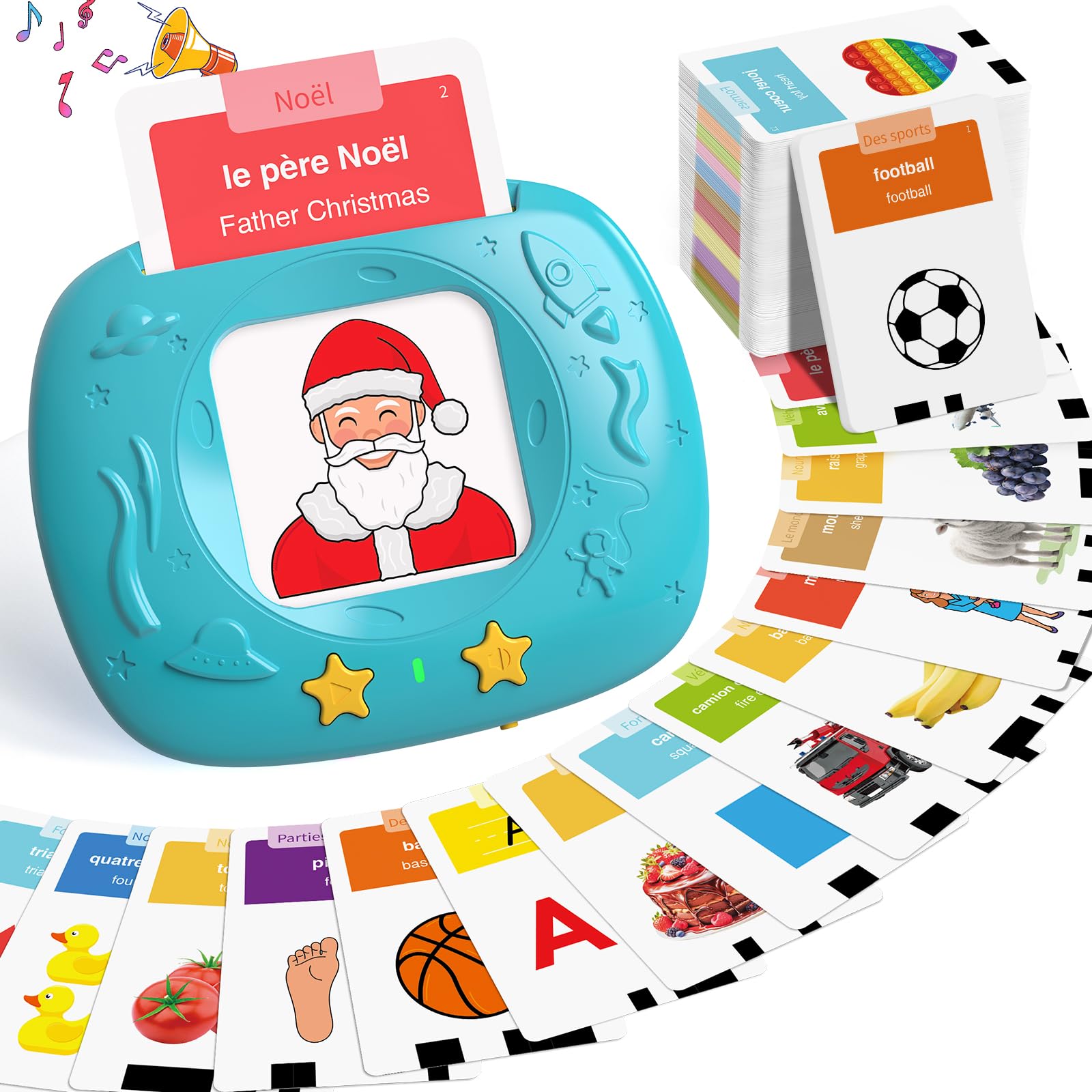 HOMESTEC Cartes Sonores Jouets pour Enfants 2 3 4 5 6 Ans, Bleu-Bilingue | 216 Feuilles 432 Mots, Éducation Bilingue Français-Anglais, Cartes Réalistes, Jeux Montessori l'Autisme, Cadeau Préscolaire