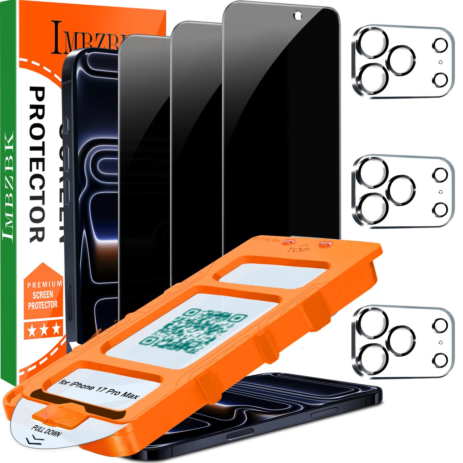IMBZBK Verre Trempé pour iPhone 17 Pro Max Anti Espion, 3+3 Pièce | Dépoussiérage Automatique, 9H+ Qualité Militaire Vitre Protection Écran, Anti Rayures, avec Protection Camera Objectif