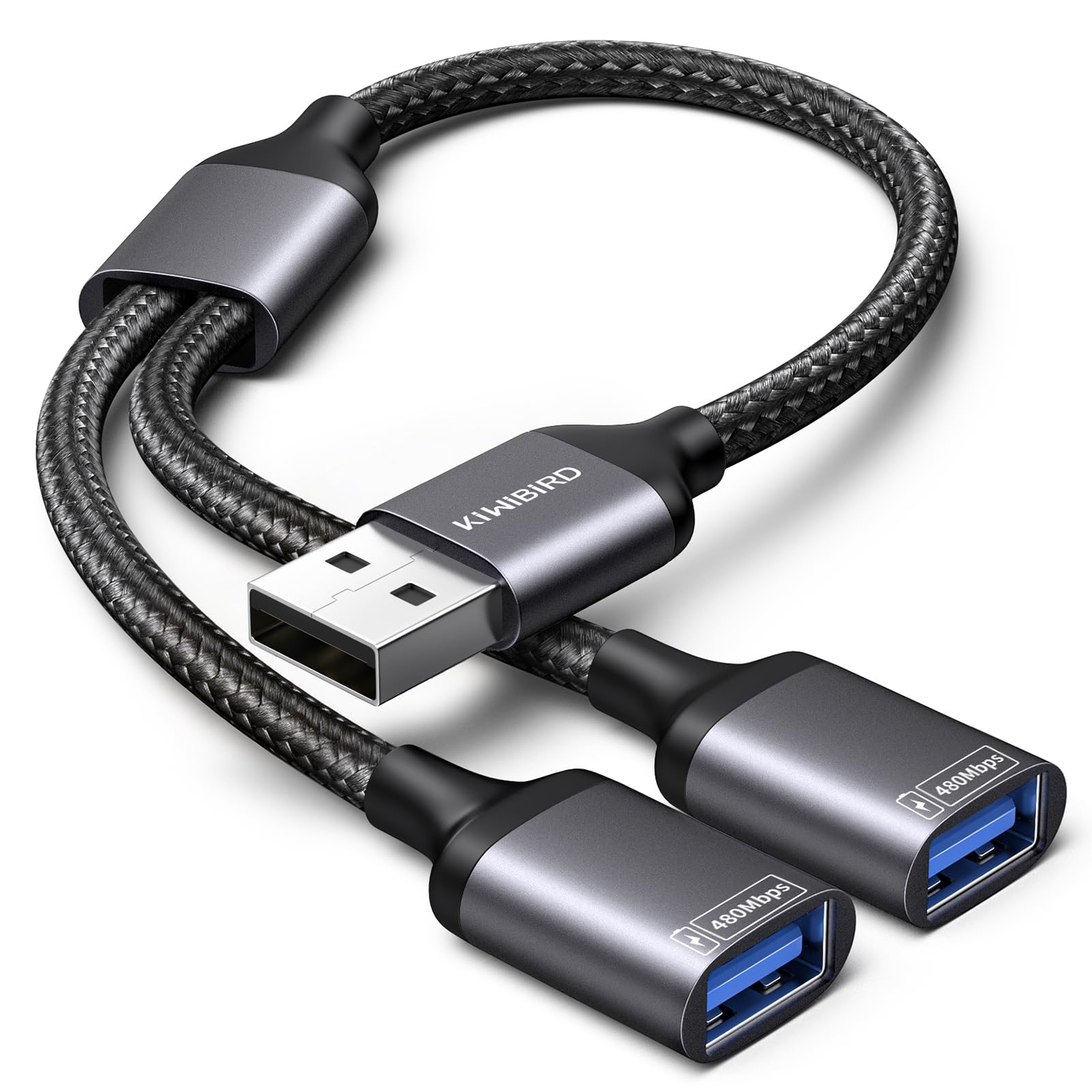 KiwiBird double USB, doubleur USB, adaptateur double prise USB 2.0 câble | répartiteur USB 1 mâle vers 2 femelle Compatible avec les ordinateurs portables PC claviers souris Smart TV Xbox PS5 PS4