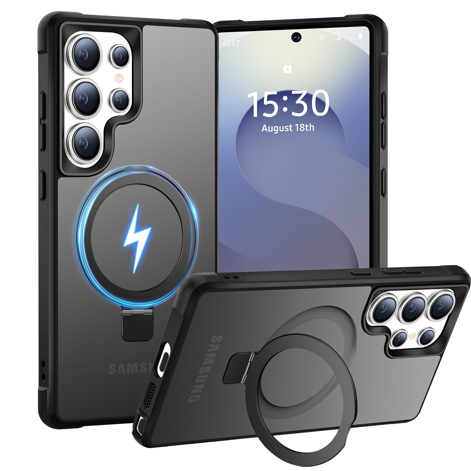 BENTIACC Coque pour Samsung Galaxy S25 Ultra, Support à Aimant, Noir | Angle 120° Magnétique, résistance militaire, anti-rayures, anti-traces doigts, antidérapant, mains libres