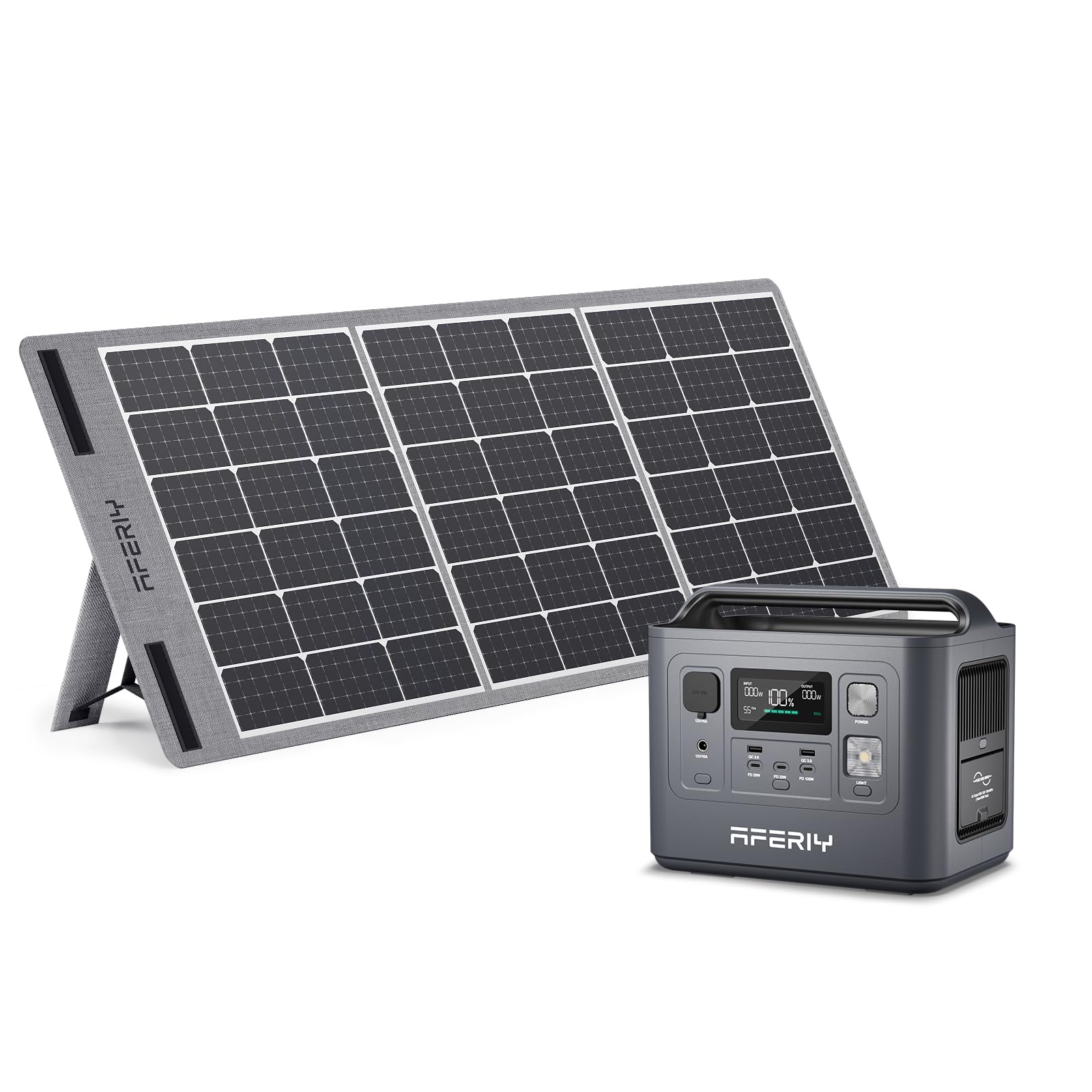 AFERIY Générateur Electrique Portable 800W(crête 1600W) avec panneau solaire 100W, station d'alimentation portable 512Wh, batterie nomade solaire LiFePO4, 220 V-240 V, pour Camping/Voyage/Maison/RV