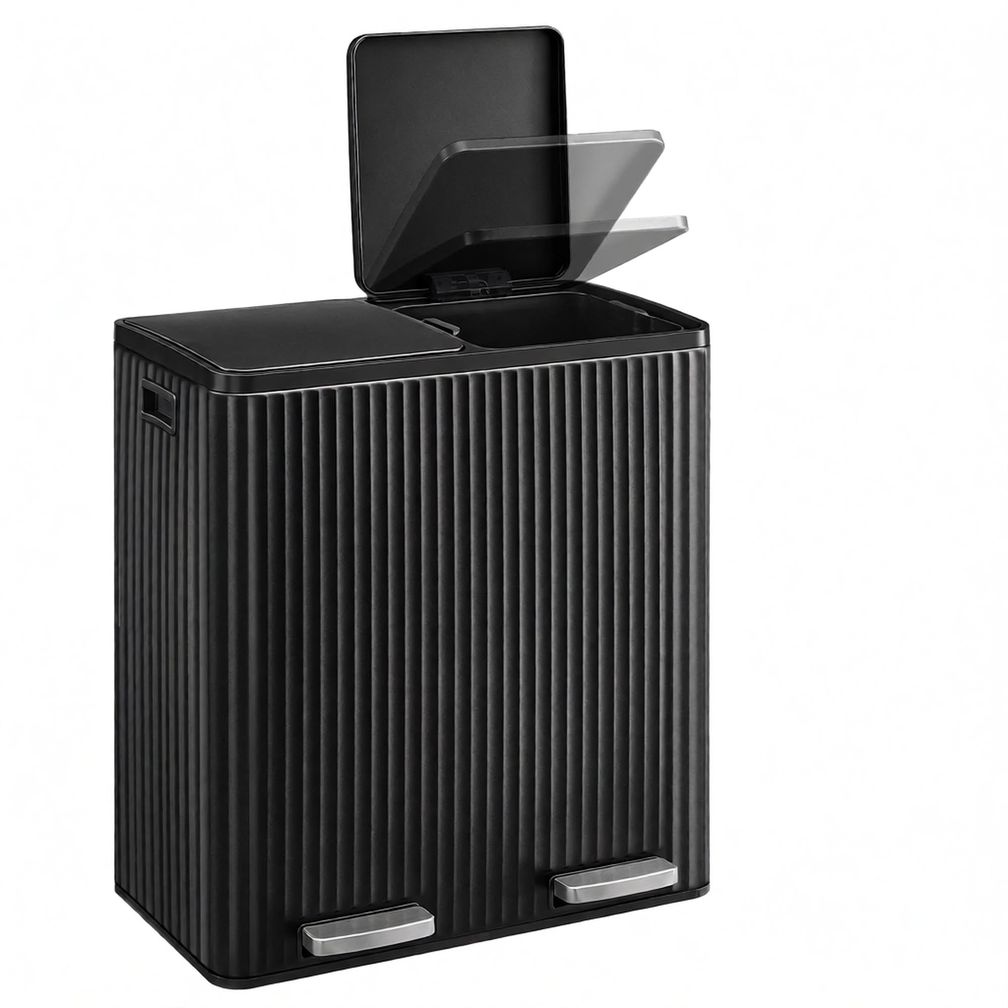 SONGMICS Poubelle de Tri Sélectif, 60 L (2 x 30 L), à Pédale | Bac de Tri, 59,1 x 36,5 x 62,7 cm, Acier, Fermeture Douce, Cuisine, Noir, Collection Patia, LTB360BZ02