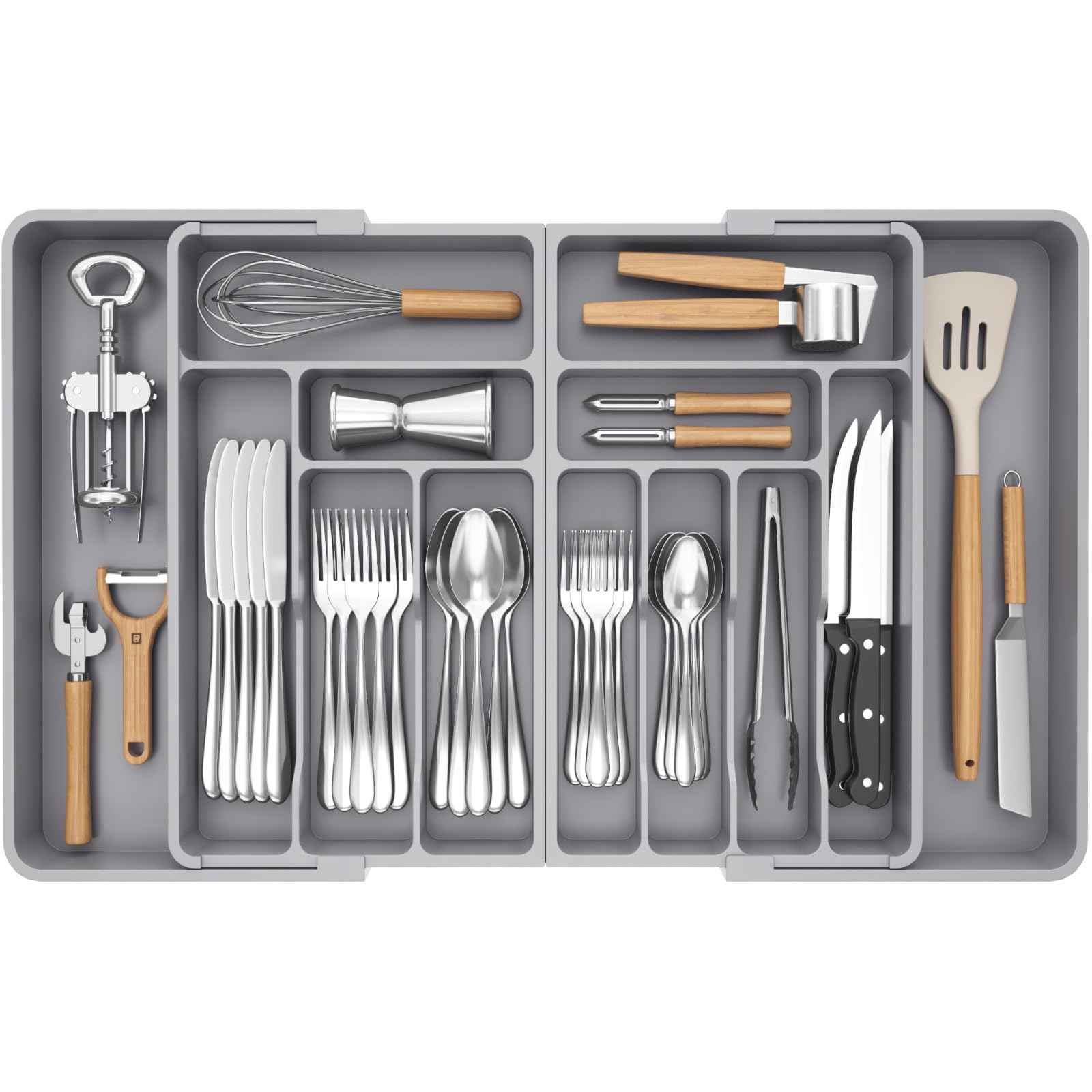 Lifewit Grand Range Couverts, Rangement Couvert Tiroir Cuisine, Extensible de 54.1 jusqu'à 91,4 cm de Large, Organisateur en Plastique pour Couverts, Cuillères, Fourchettes, Couteaux, Gris