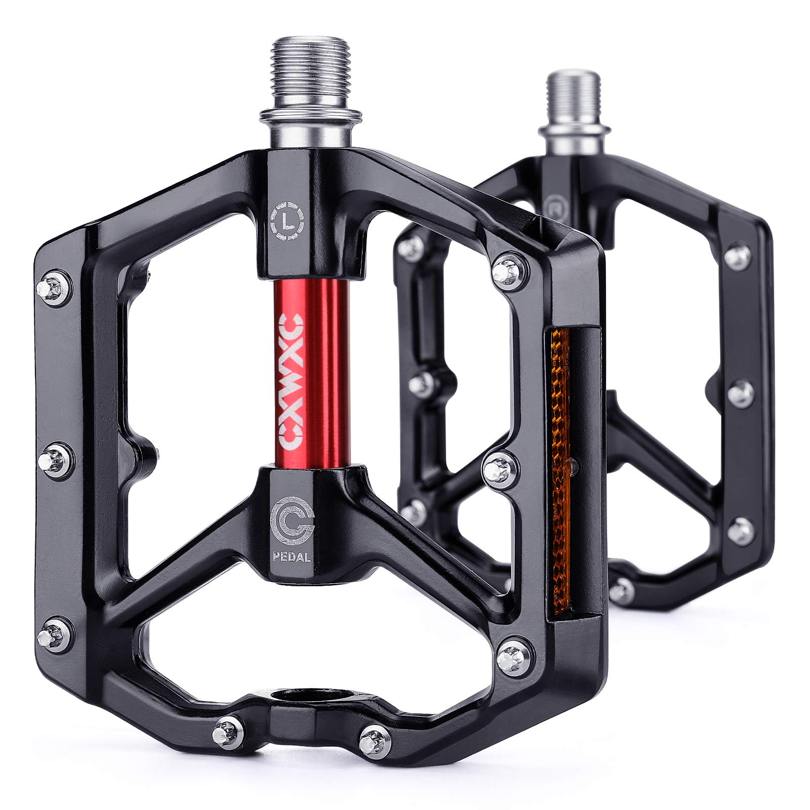 CXWXC Pédales de vélo avec 3 réflecteurs et Couche scellée en Alliage d'aluminium - Large Plate-Forme - Pédales de vélo de 9/16" - Légères - Antidérapantes pour VTT, vélo de Route
