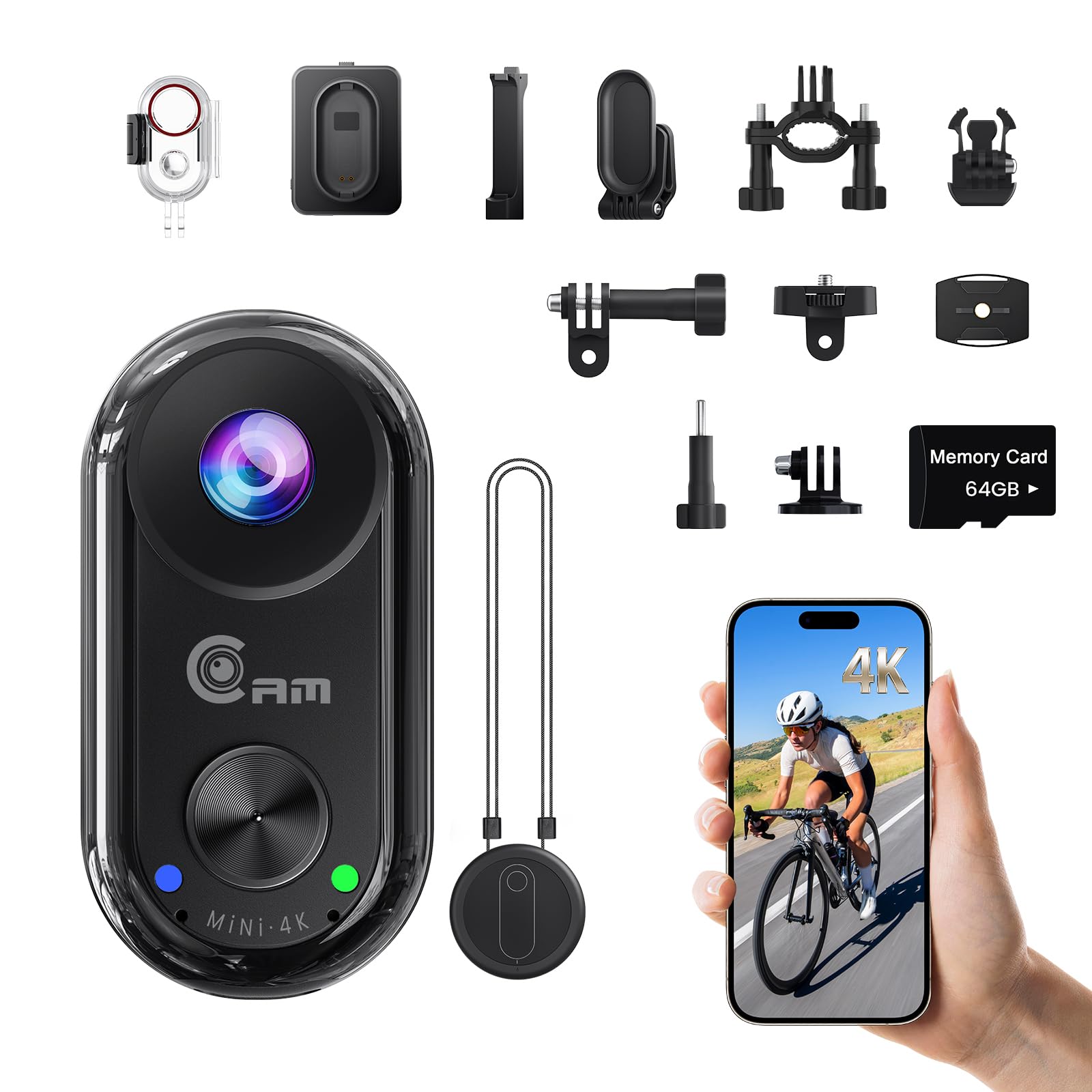 4K Mini Caméra Sport, 20MP Portable Body Camera, 6 Axes Stabilisation POV Caméra d'action,40M Caméra Étanche,WiFi Camera Portabl Sport Magnétique(Avec Carte TF de 64 Go et Accessoires de Fixation)