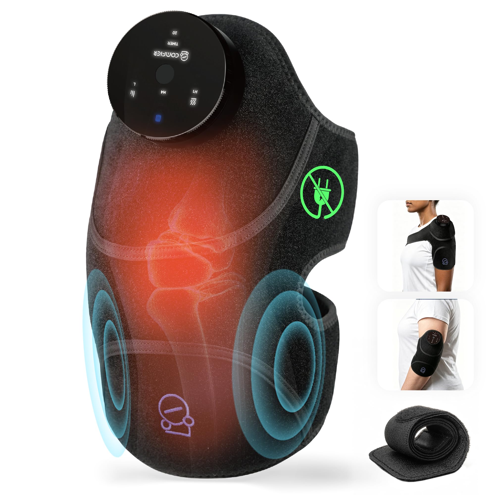 COMFIER Masseur de genou 3-en-1 avec vibration, pour genou, épaule et coude | Chauffe-genou sans fil, chauffage au graphène amélioré, 4 modes de vibration, batterie de 2500 mAh, cadeau pour maman et papa
