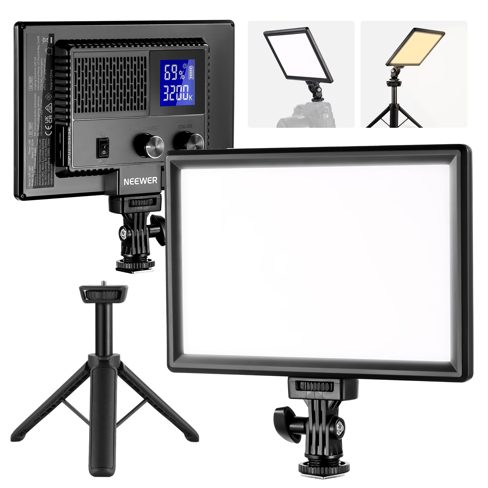 NEEWER 9" Panneau lumineux LED lumière pour DSLR,NL-116AI | mini trépied, batterie 4000mAh, ports USB Type C, 3200K ~ 5600K CRI95 + 600Lux photographie vidéo streamingt