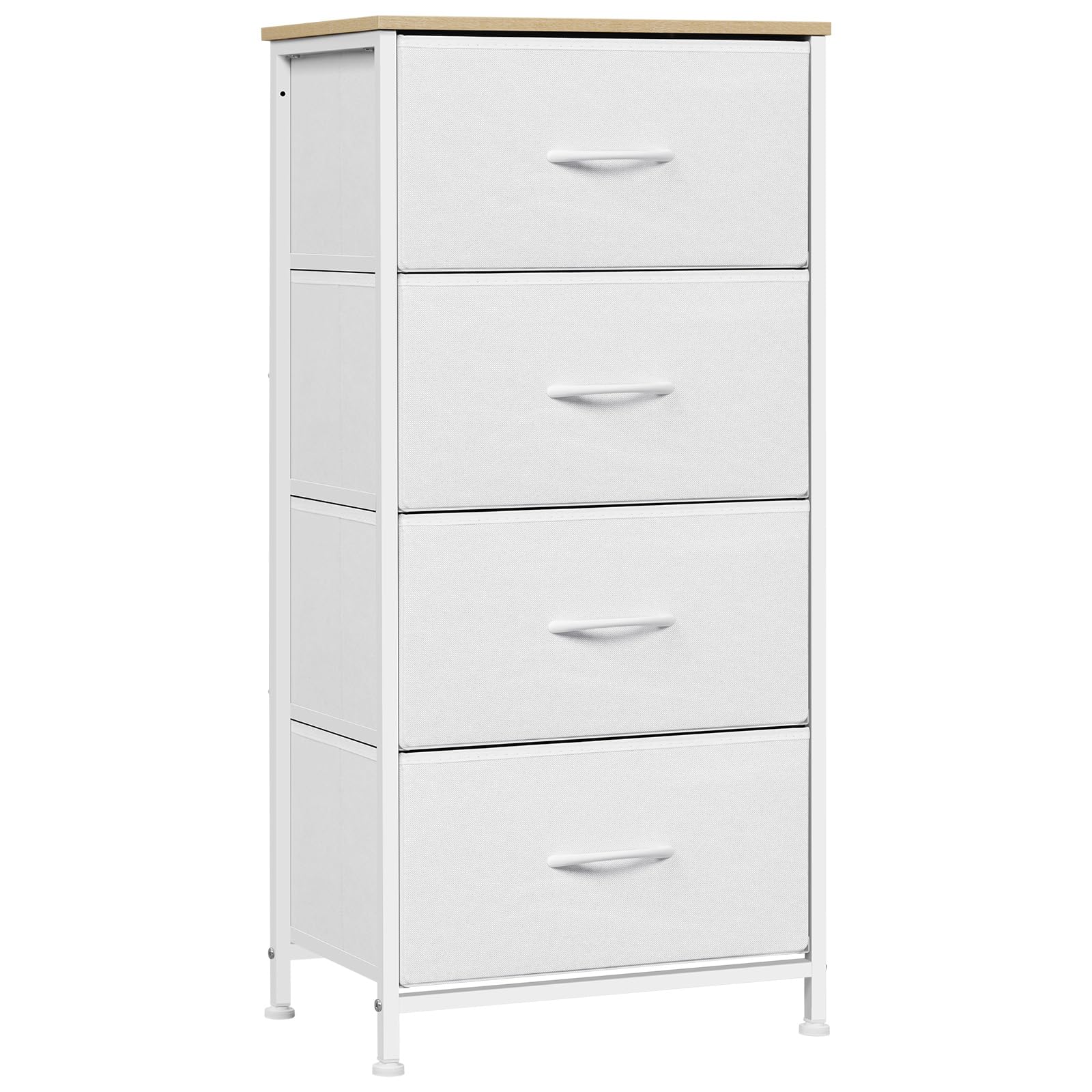 WOLTU Commode 4 Tiroirs, Meuble de Rangement avec Tiroirs en Tissu | en Métal et Bois d'Ingénierie E1, pour Salon, Chambre, Entrée, Blanc