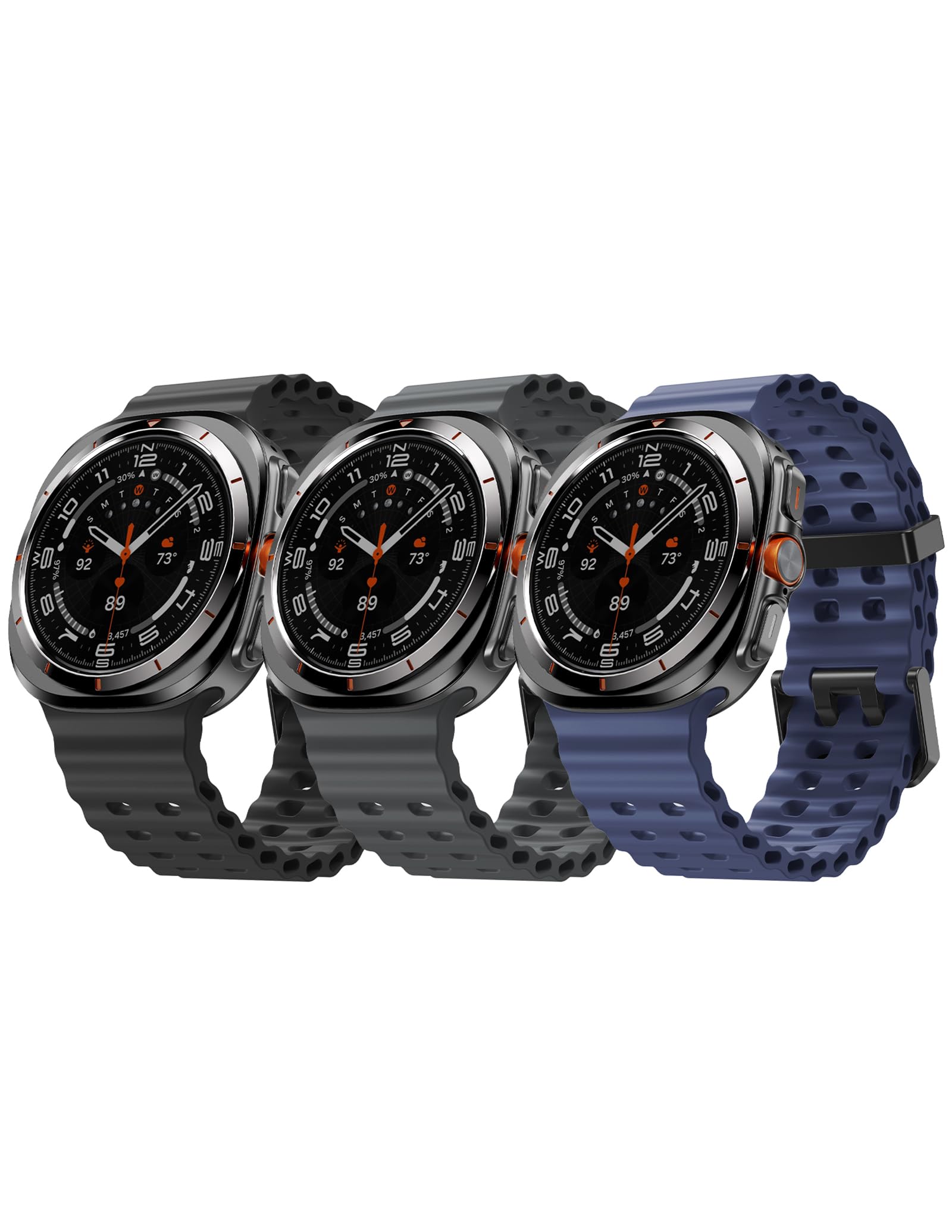 NotoCity Bracelet pour Samsung Galaxy Watch Ultra, silicone Souple Bracelet de remplacement pour Samsung Galaxy Watch Ultra 47mm(Noir+Gris foncé+Bleu nuit-morte)