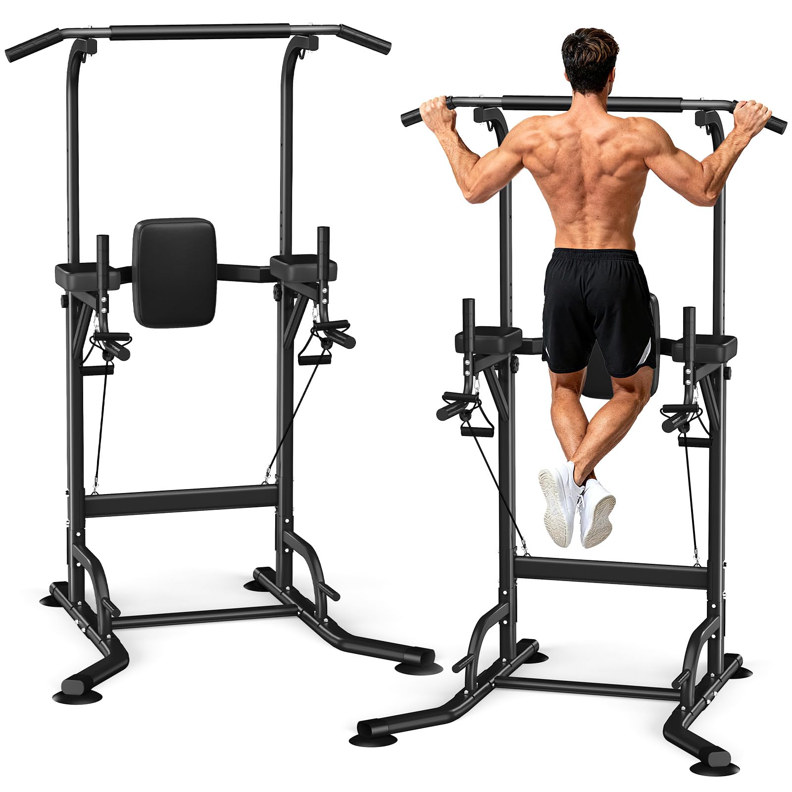 Dskeuzeew Chaise Romaine Réglable, Barre de Traction | Power tower avec 12 niveaux de hauteur, de 170 à 220 cm, charge max. 205 kg, pour tractions, pompes et relevés de jambes.