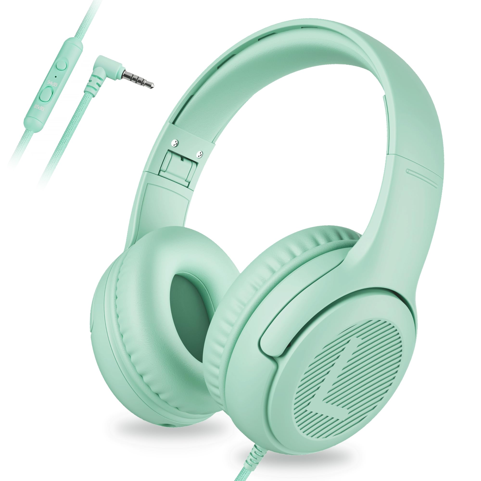 awatrue Casque Audio Enfant, Casque Filaire avec Volume Limité 85/94db,Vert | Fil 3.5 Mm, Pliable, Partager l’Audio, Micro Integré pour Ipad/Voyage/Tablette/Téléphone