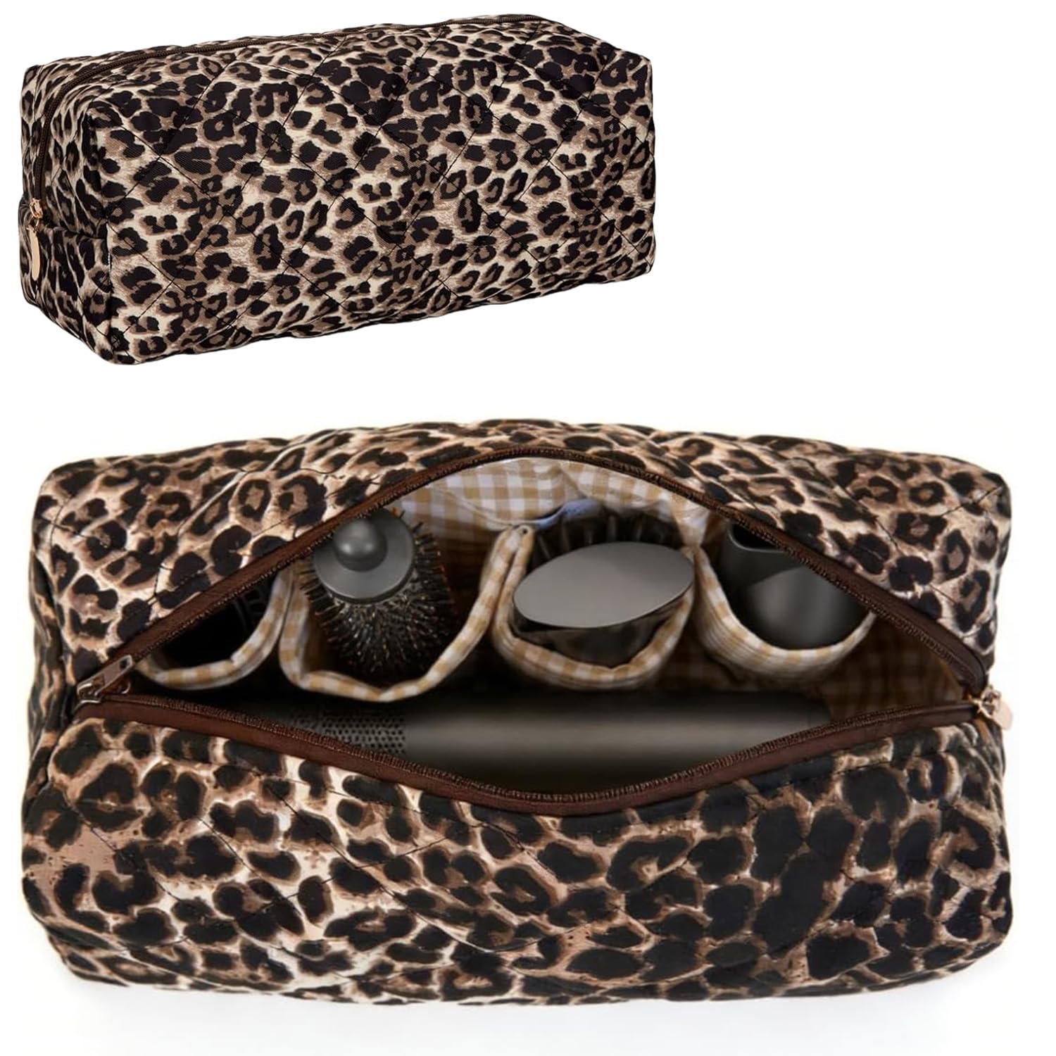 RuiDay Trousse pour Dyson Airwrap Leopard, Grand Pochette Voyage Matelassé | Sac de Rangement Compatible avec Dyson Airwrap & Acessoires