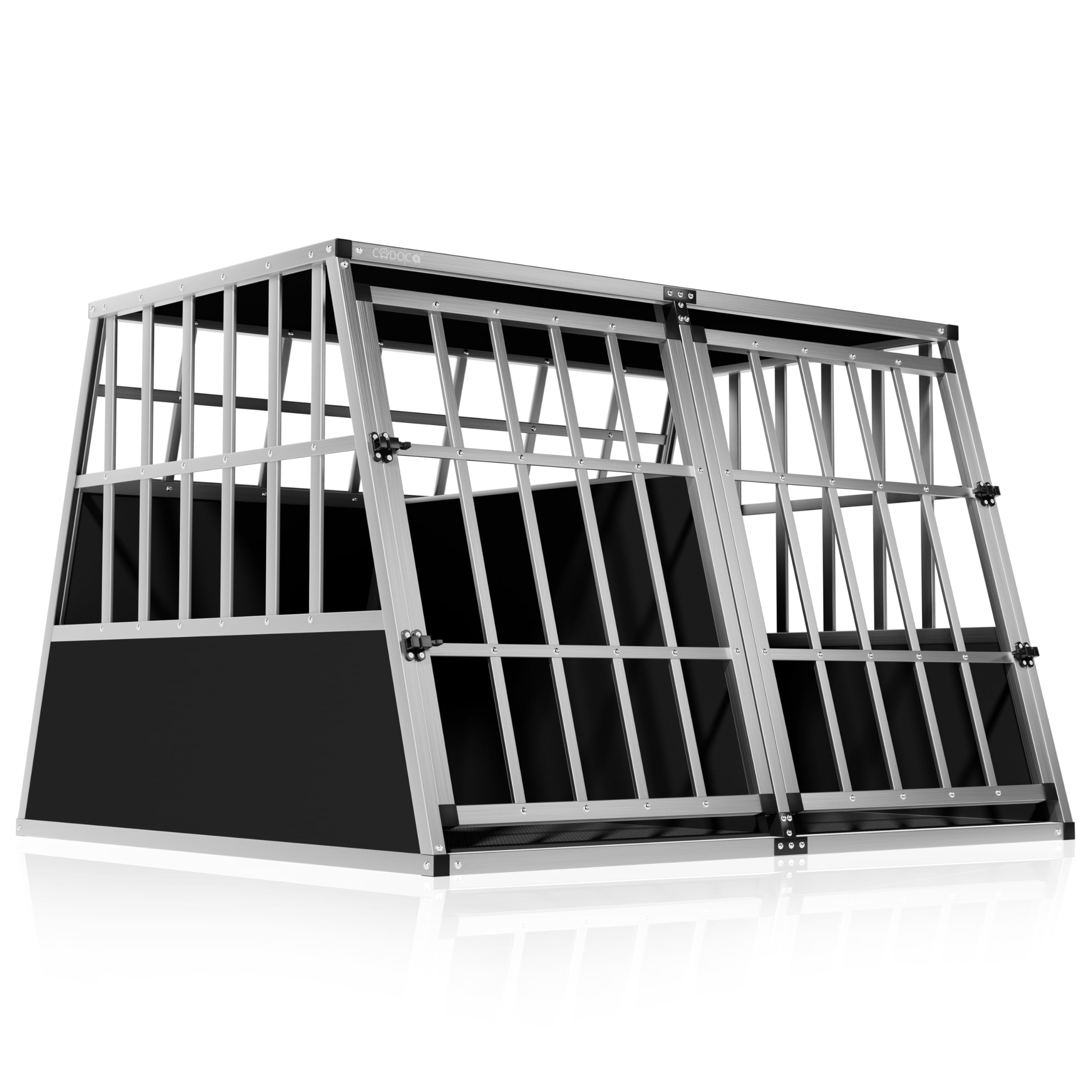 CADOCA Cage de Transport XXL pour Chiens | Avec 2 Portes, Caisse en aluminium et bois MDF, Légère, Adapté au Transport Voiture