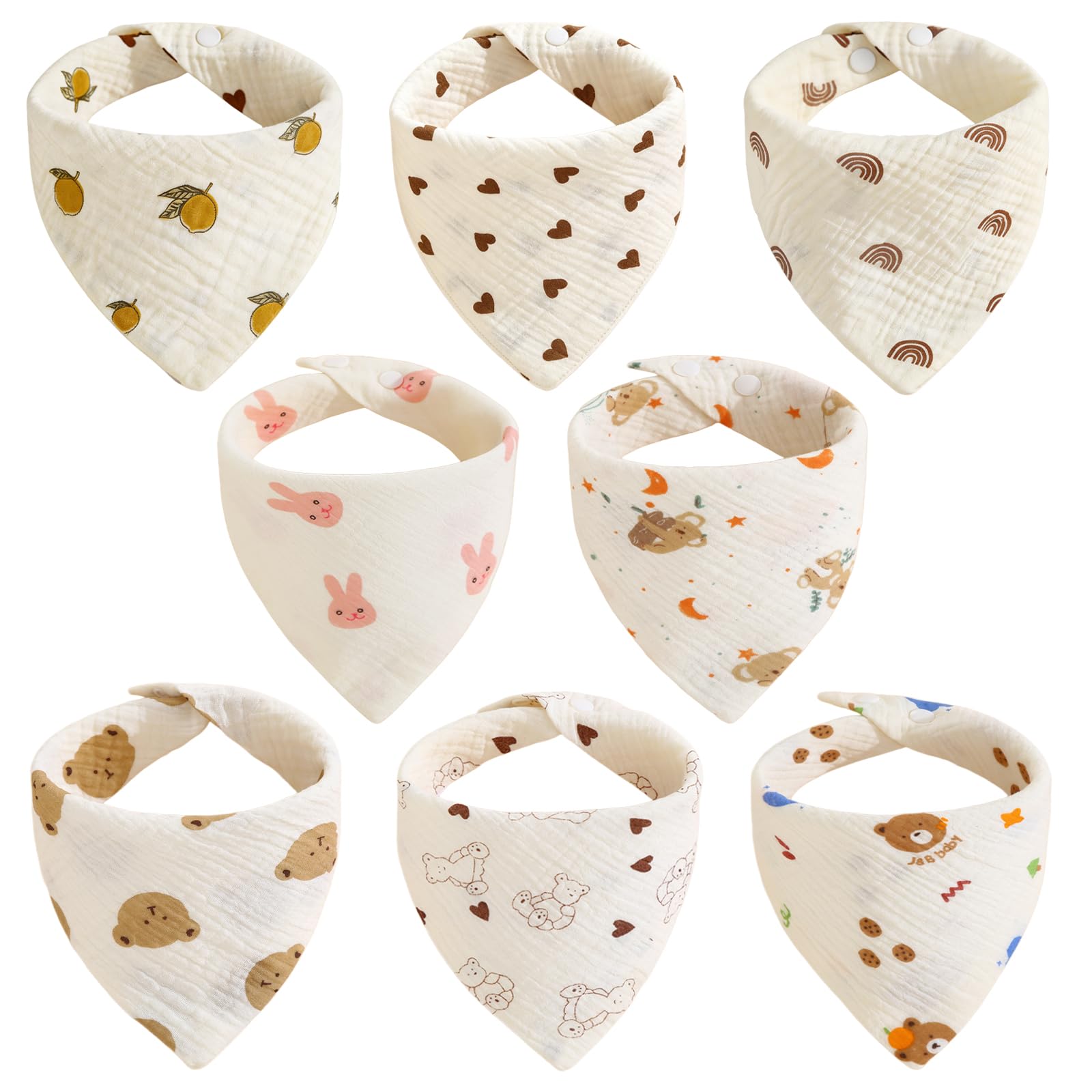HAGOT Bavoirs Bébé 6/8 Pièces, Bébé Mousseline Bandana Bave Bavoirs, 100% Coton Réglable, Doux et Absorbant, Unisexe Pour Garçons et Filles