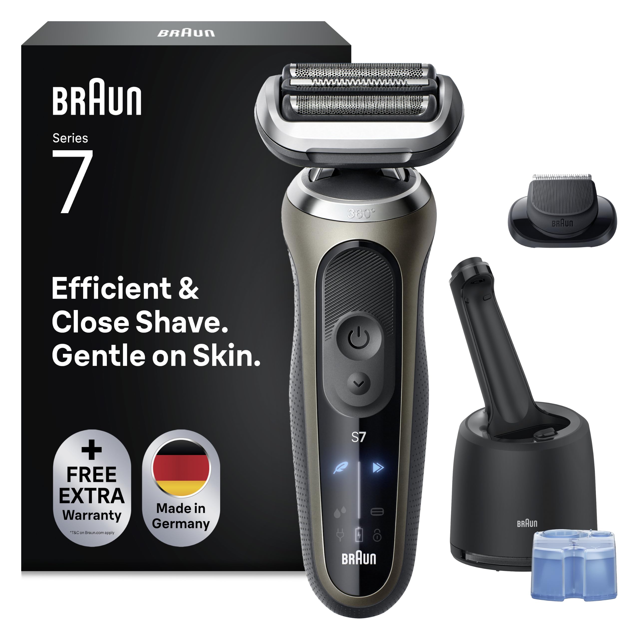Braun Rasoir Electrique Homme Series 7 72-C7200CC Or | Etanche, 3 Modes de Rasage, Lames Flexibles, sans Fil, Etui de Voyage, Station Nettoyante, Accessoire Tondeuse de Précision