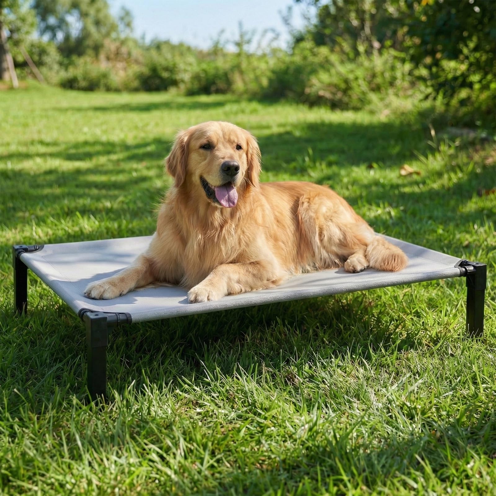 Niubya Lit pour Chien Surélevé Outdoor Lit pour Chien pour Grands Chiens Chats, lit pour Chien d'extérieur et Camping, Taille adaptée aux Chiens pesant jusqu'à 41kg,130x92x24cm, Hauteur 24 cm