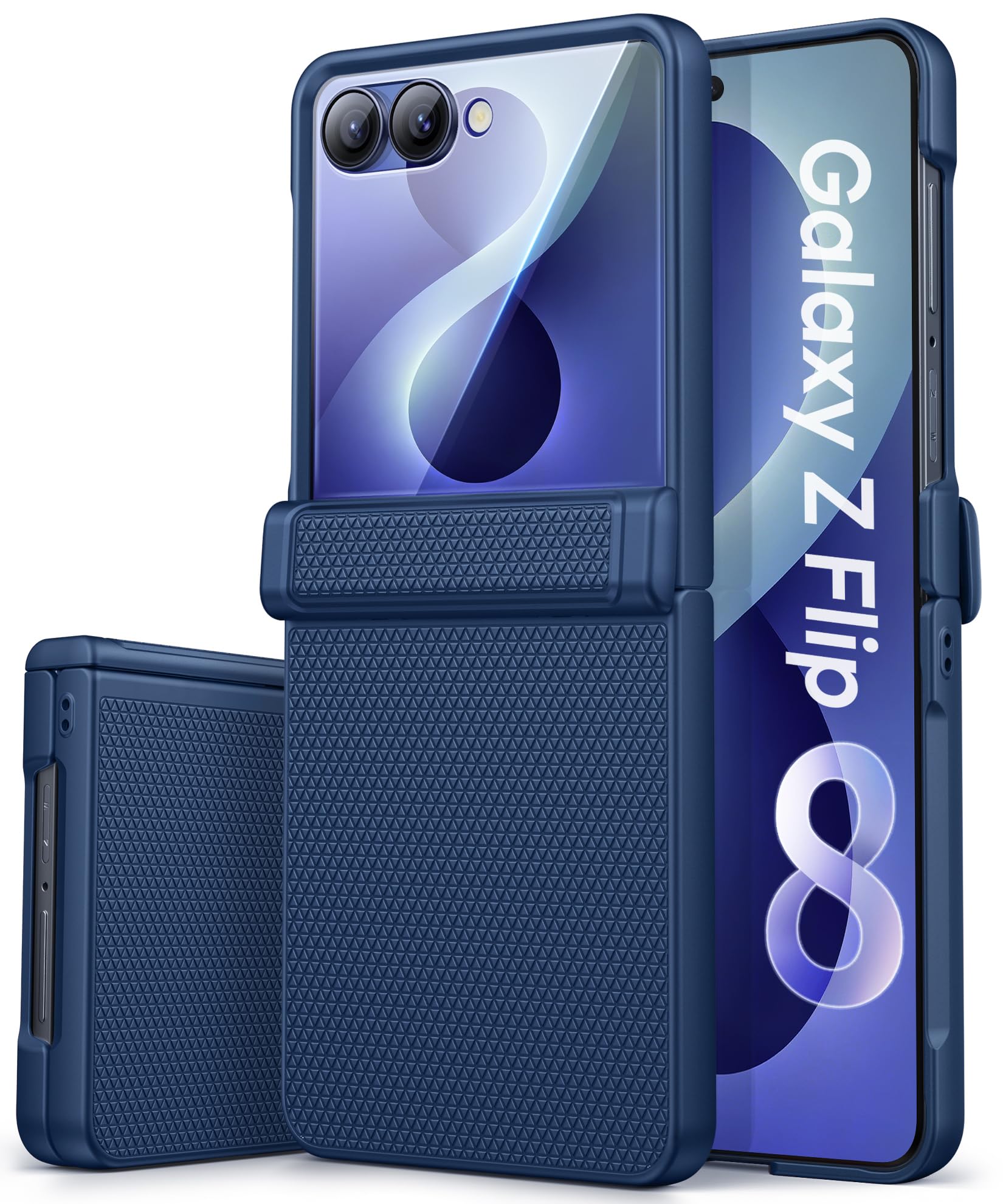 Vihibii Coque pour Samsung Flip 8 avec Protection Verre Trempé, 2026, Bleu | Protection Extérieure de l'écran, Protecteur de Charnière Robuste, Résistant aux Chocs, Antidérapante, Bumper, Ultra Fine