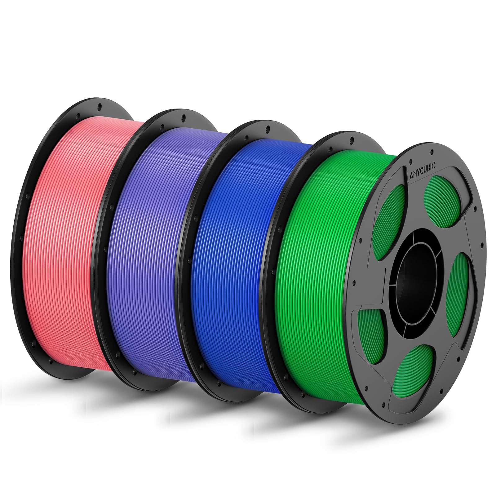 ANYCUBIC Filament PLA 1,75mm pour ACE Pro 4kg Rose+Violet+Bleu+Vert | Vitesse Max 300 mm/s Biodégradable Sans Bulles Extrusion Fluide Anti-Gondolage Puce Autodétection Compatible Imprimante 3D