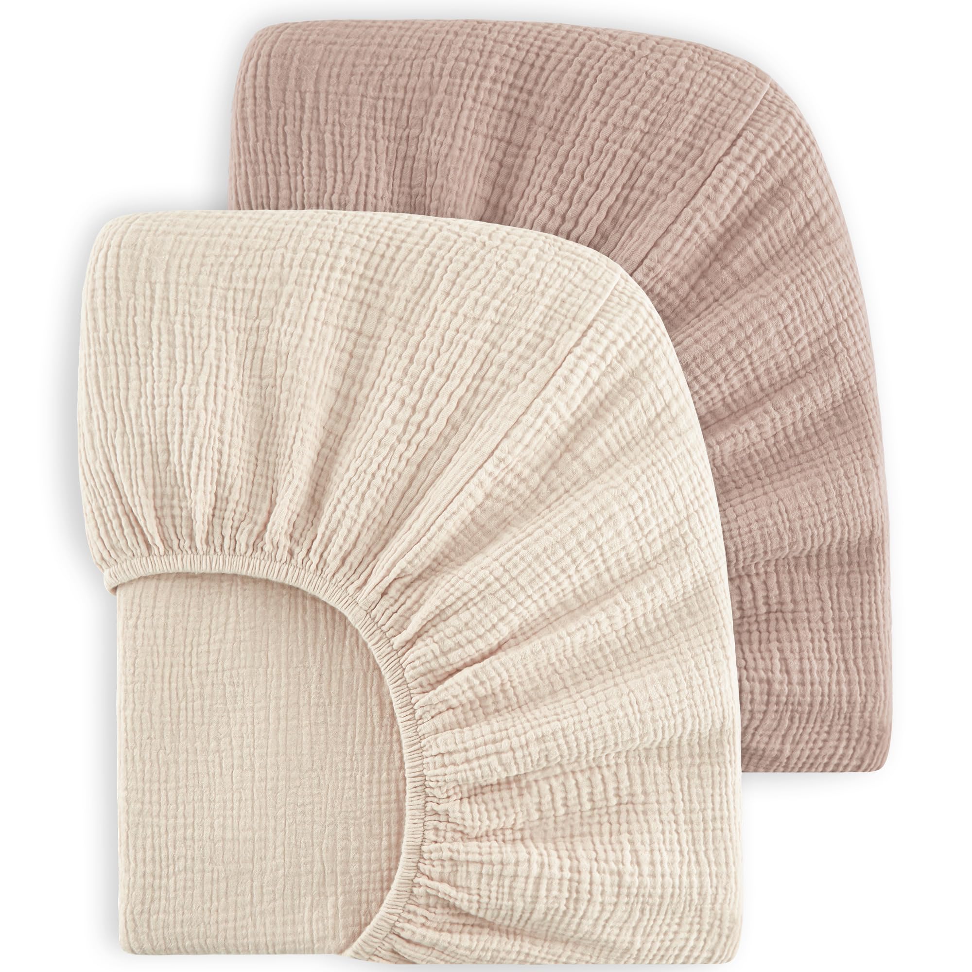 bearmoss Lot de 2 draps-Housses en Mousseline de Coton pour Enfant 60 x 120 cm / 70 x 140 cm 100% Coton pour lit de Voyage, lit d'appoint (Beige, 70x140cm)