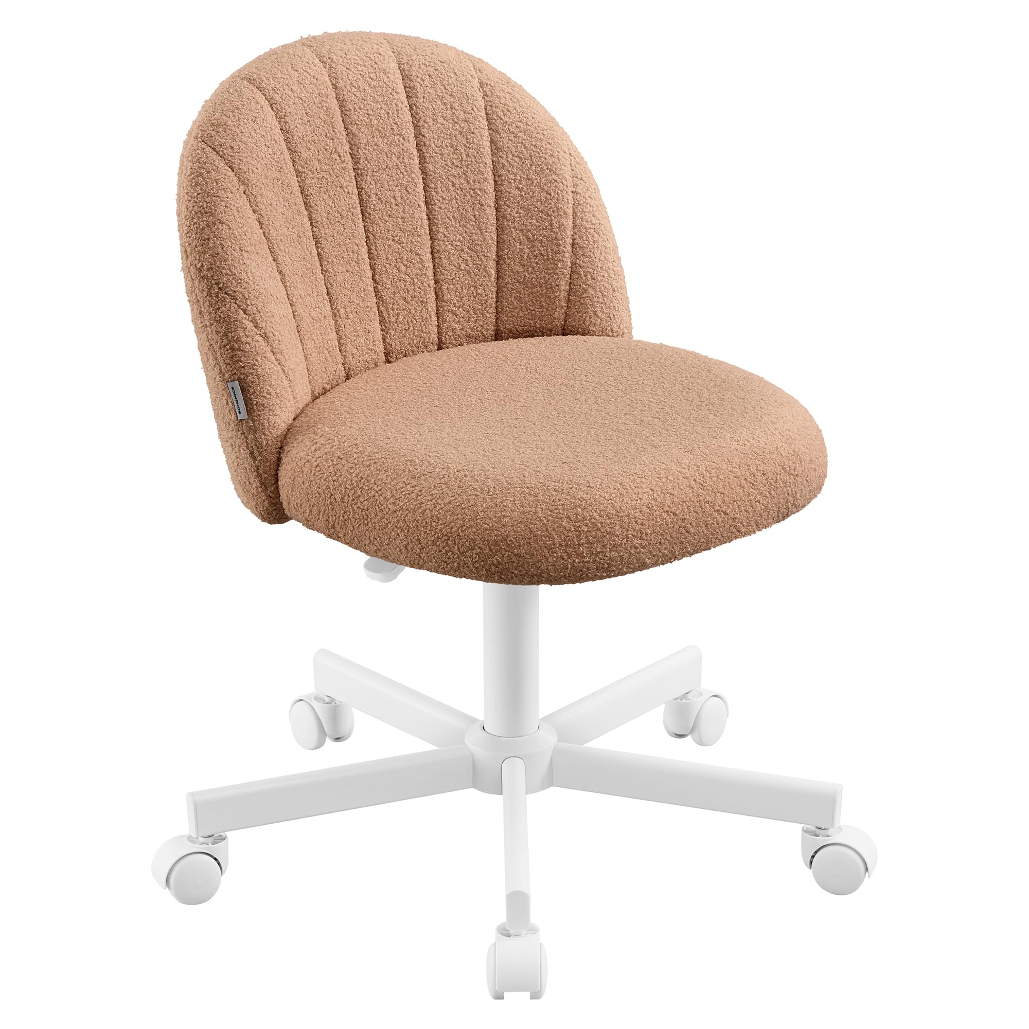 SONGMICS Chaise de Bureau, en Tissu Peluche, Hauteur Réglable | Chaise Coiffeuse, Fauteuil avec Rembourrage en Mousse, Marron Caramel, Collection LAELA OBG027K101