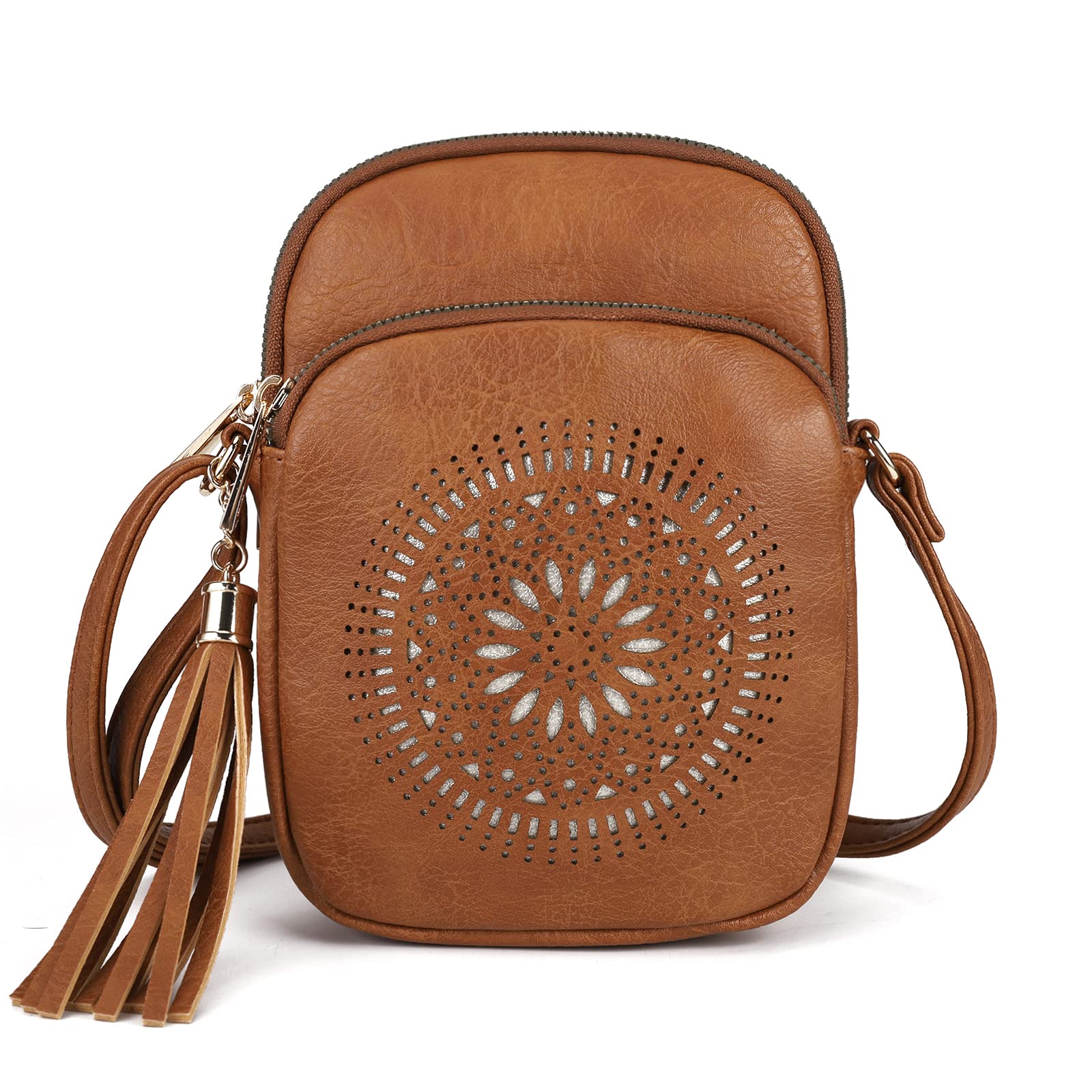 GLITZALL Petit Sac à BandoulièRe Pour Femme Avec Pompons,Creux,Tendance Marron
