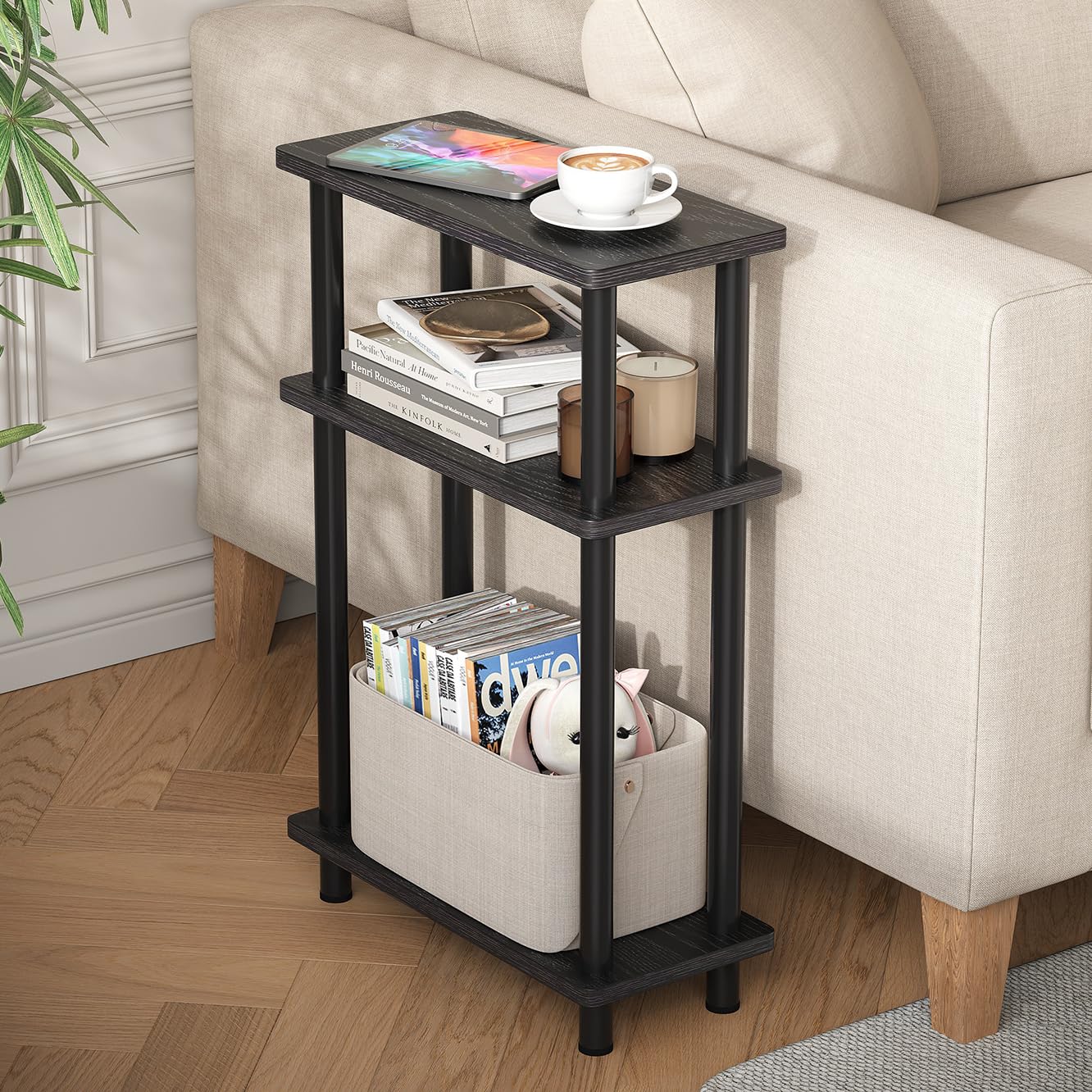 YOUDENOVA Table D'appoint, 3 Niveaux Table Basse étroite de Salon, Convient pour Salon, Chambre, Balcon, Noir
