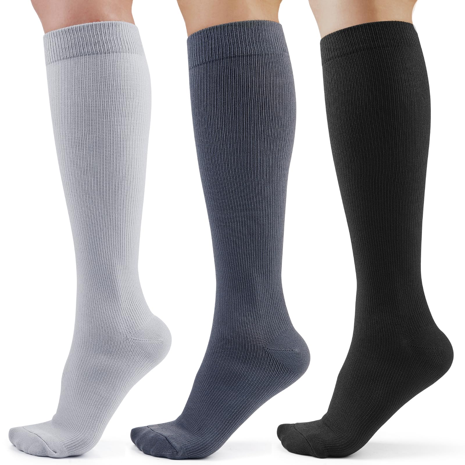 CAMBIVO Bas de Contention Femme Homme 3Paires, Chaussettes de Compression 8-15 mmHg, Chaussettes Montantes pour Voyage Avion, Sport, Course à Pied, Infirmiere