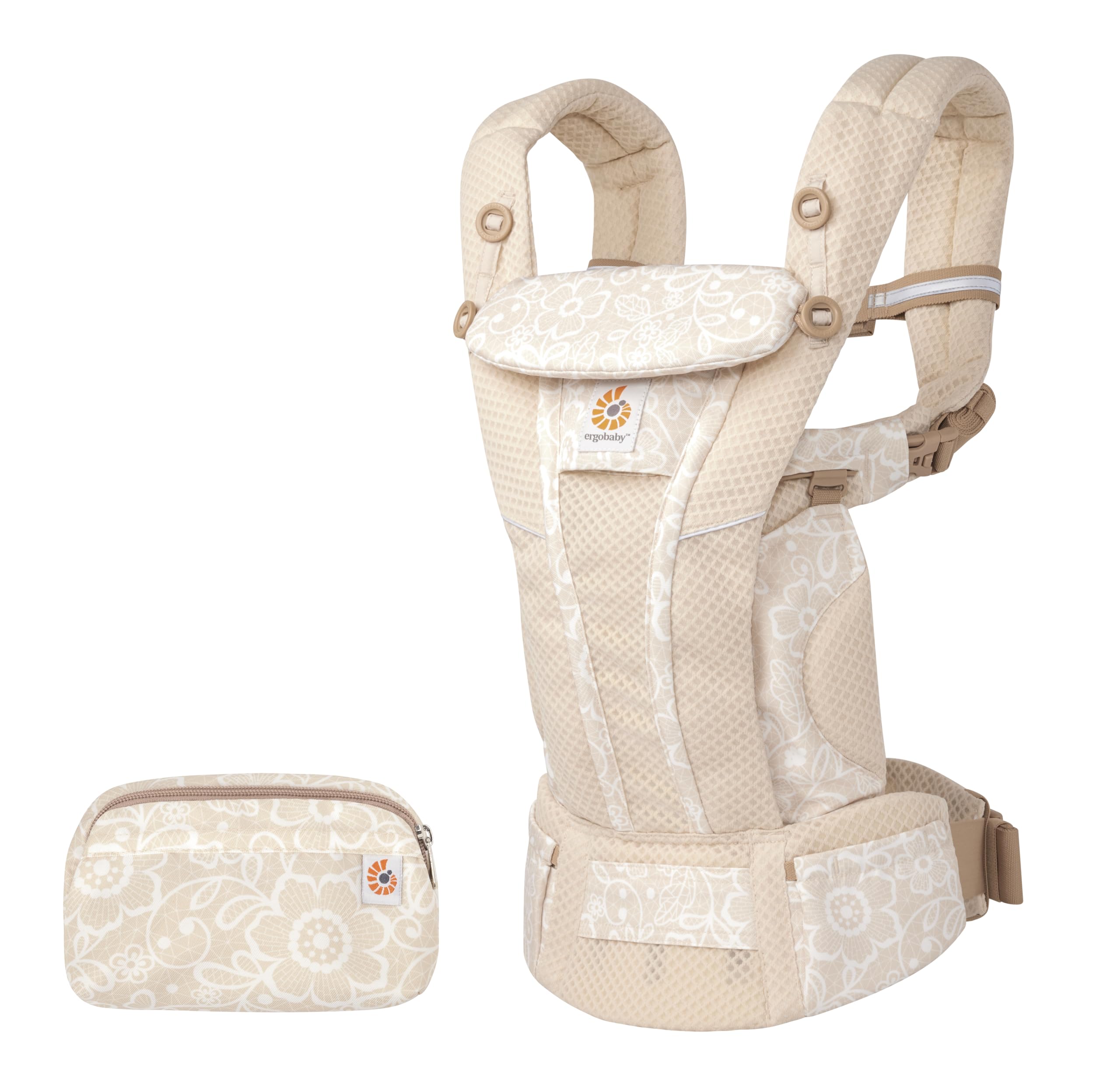 Ergobaby Omni Breeze Porte-Bébé pour nouveau-nés, de la naissance à 20,4 kg, porte-bébé ergonomique 4 positions en Mesh SoftFlex pour portage ventral, sur le côté et dans le dos, Cream Flower Lace