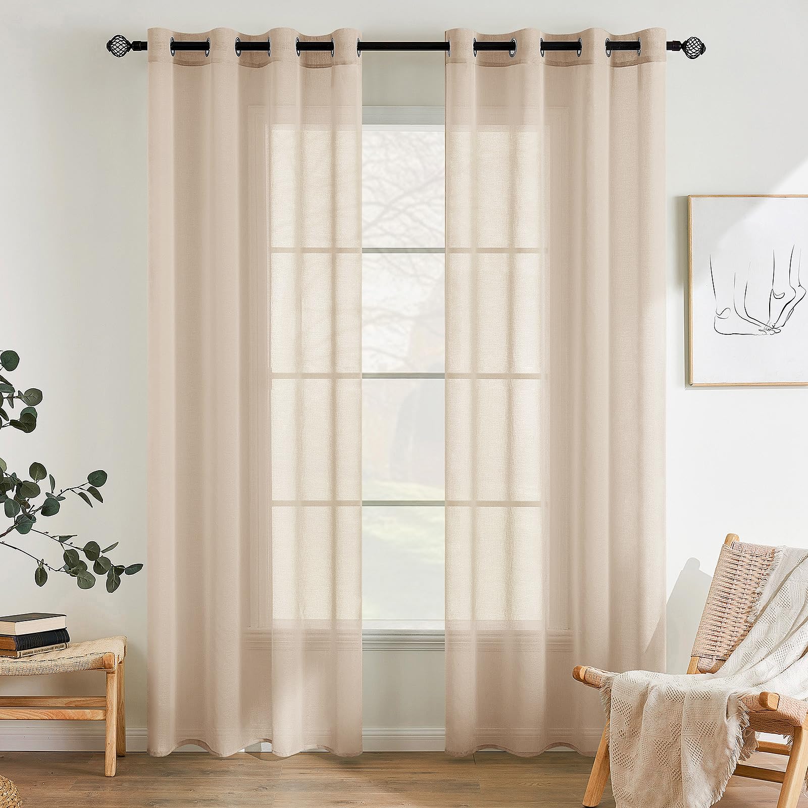 EMEMA Rideaux à Oeillets Transparent Voile 1ud 140x235cm Beige | Rideau Moderne À Œillets Pour Salon Ou Chambre Tissu Lisse Et Léger Laisse Entrer Lumière Facile À Installer Et Entretenir
