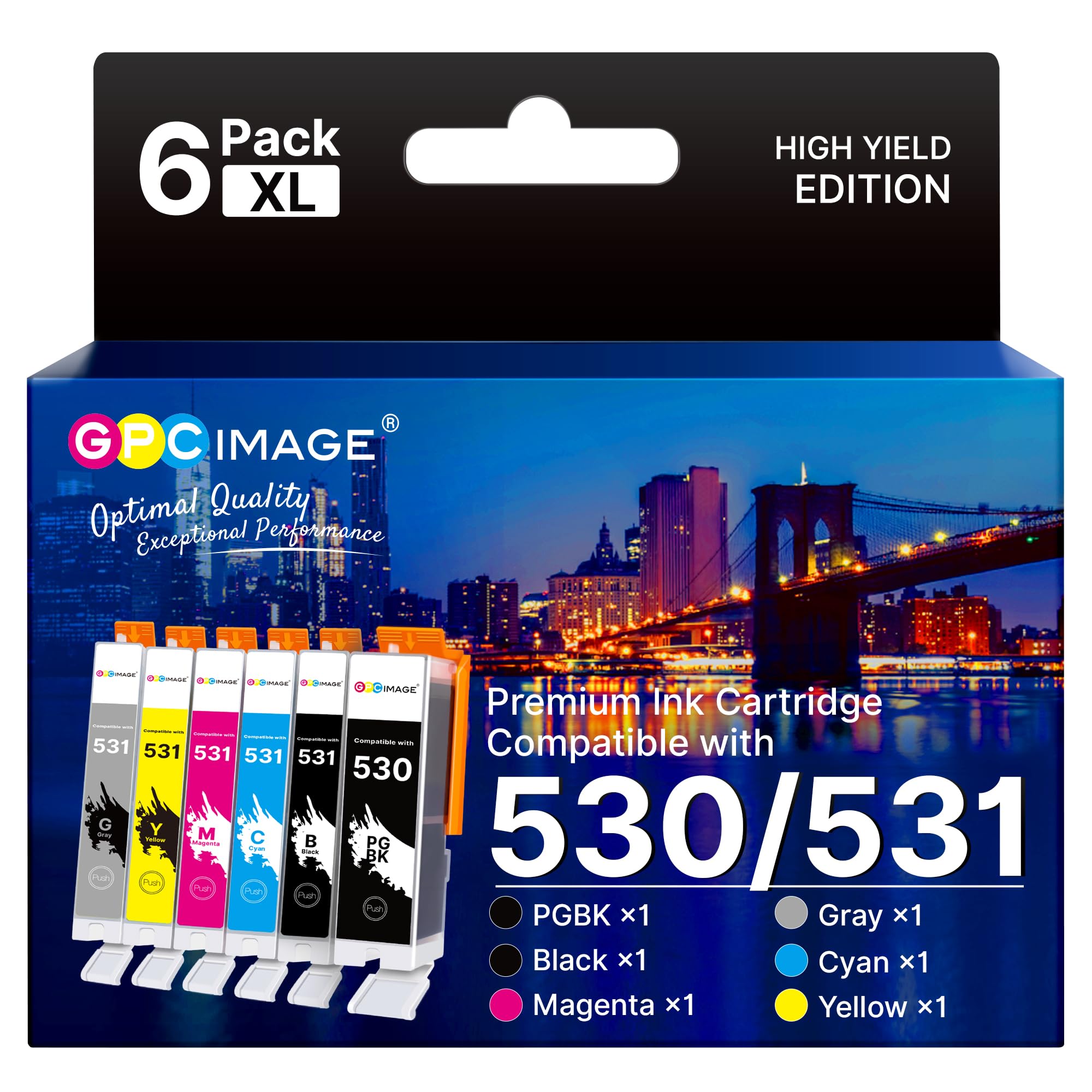 GPC Image 530 531 XXL Cartouche Compatible pour Canon CLI 531 PGI 530 XXL | Pour Canon PIXMA TS8750 TS8751 (PGBK Noir Cyan Magenta Jaune Gray, 6 Packs)