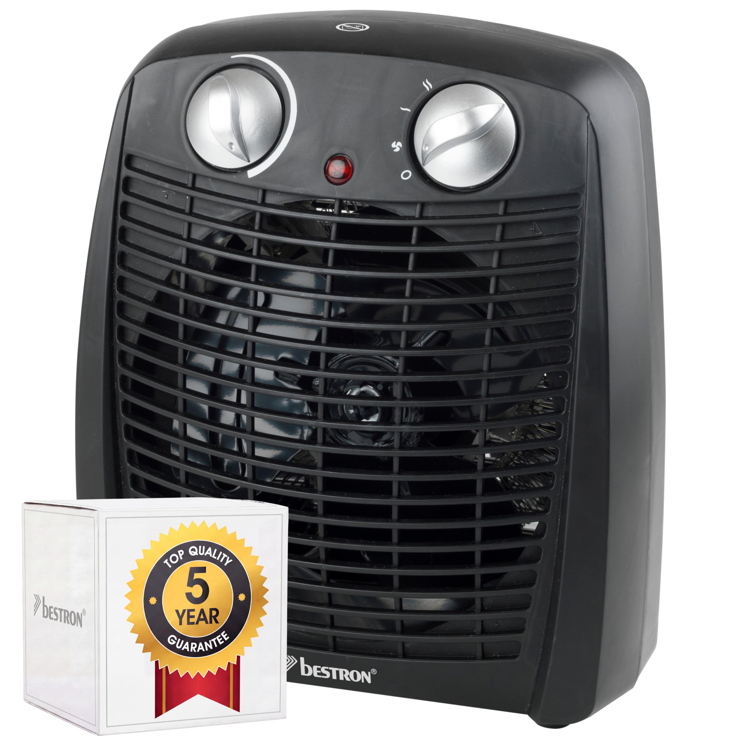 Bestron Radiateur soufflant, Radiateur soufflant salle de bain avec 2 niveaux de puissance, y compris sécurité anti-renversement & protection contre la surchauffe, pour des pièces jusqu'à 20m², Noir