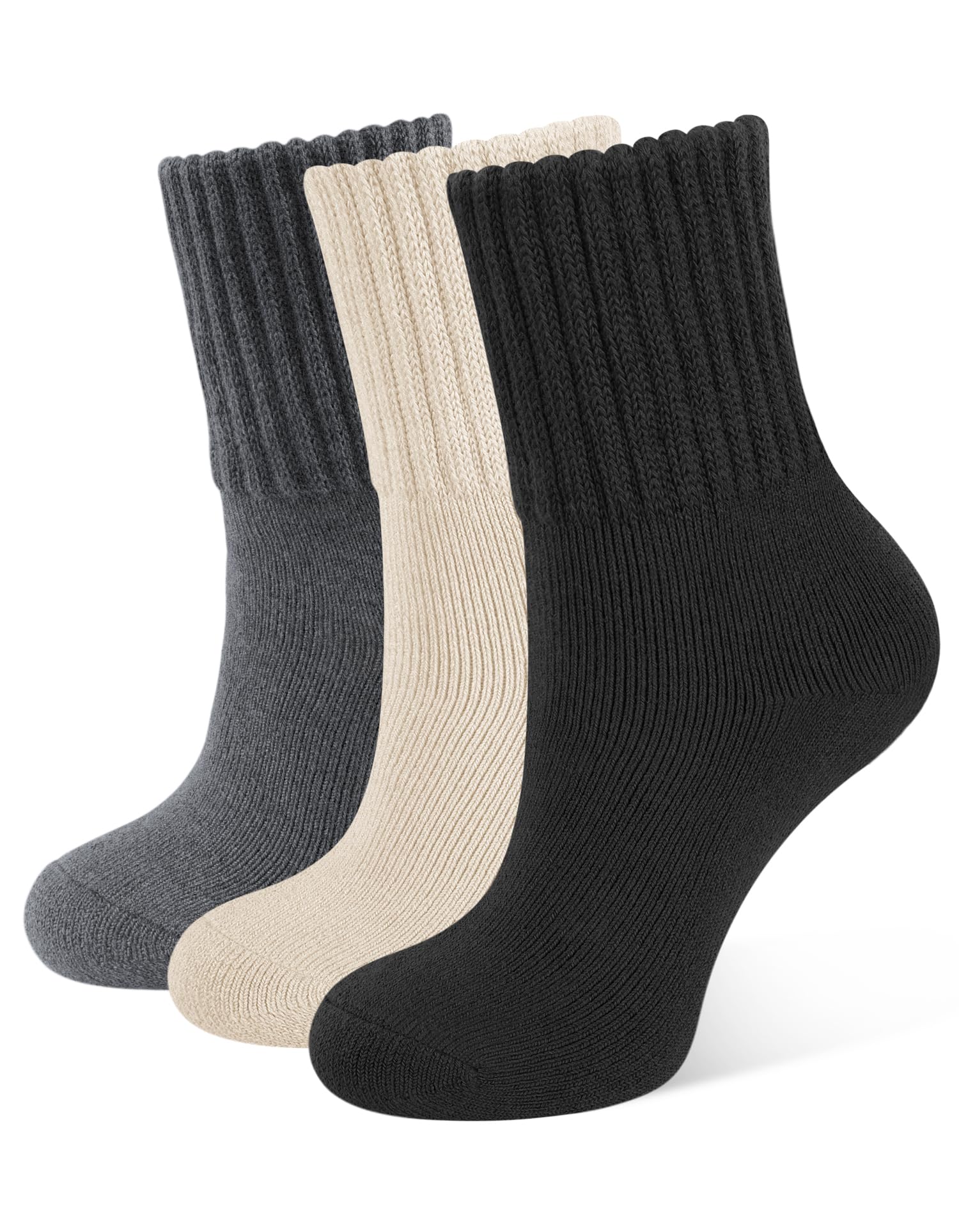 CLOSEMATE 3 Paires Chaussettes Chaudes Femme 35-38 39-42 Hiver en Coton | Anti-froid,Tissu évacuant l'humidité, Talons et orteils renforcés, bord ajusté et élastique,Multicolores pour Maison Travail