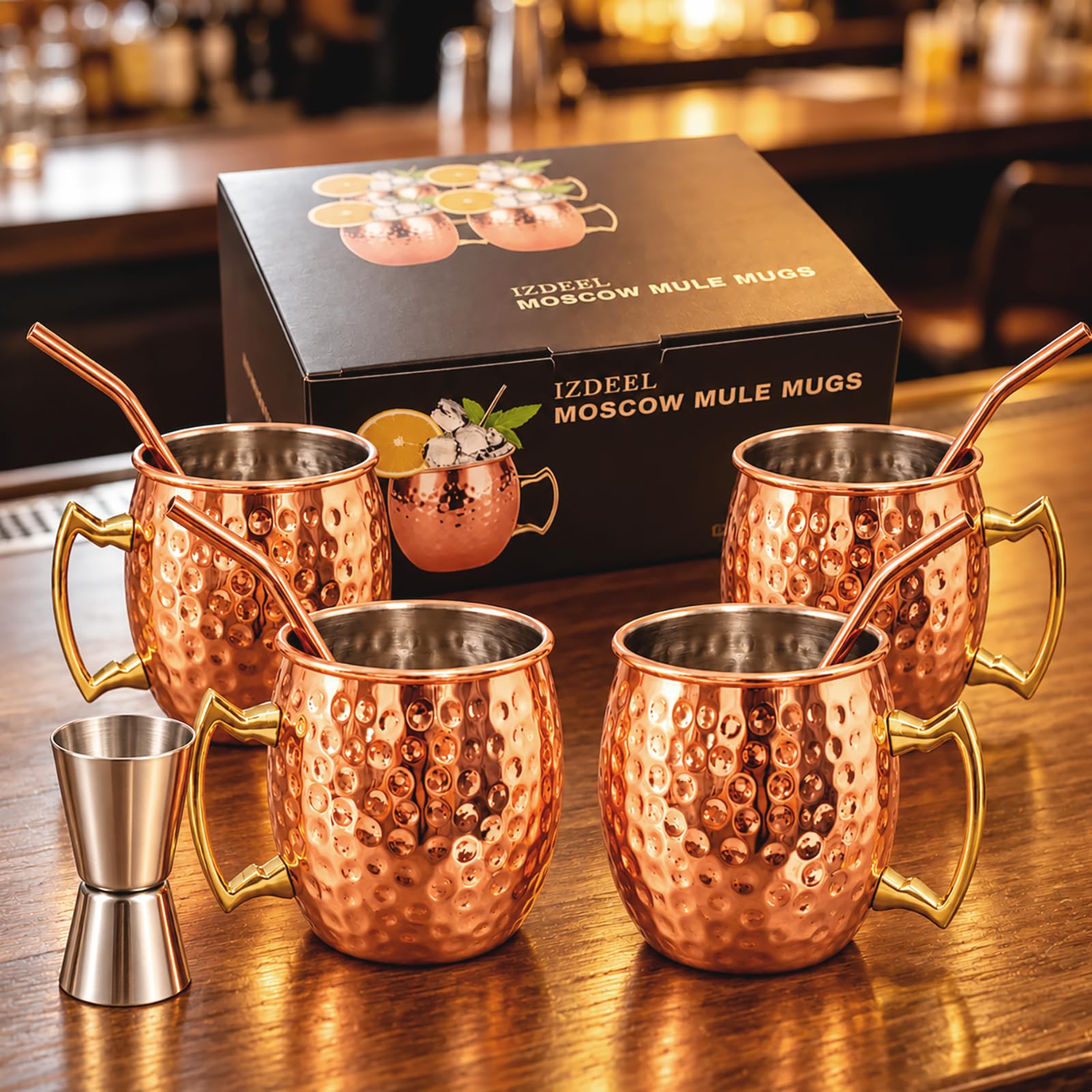 izdeel Verres Moscow Mule Cuivre Mugs 550ml Tasses pour Cocktail, Rhum, Boissons Froides, Maison, Bar, Fête, La Saint Valentin Anniversaire Journée des mères Journée des pères Cadeaux Ensemble