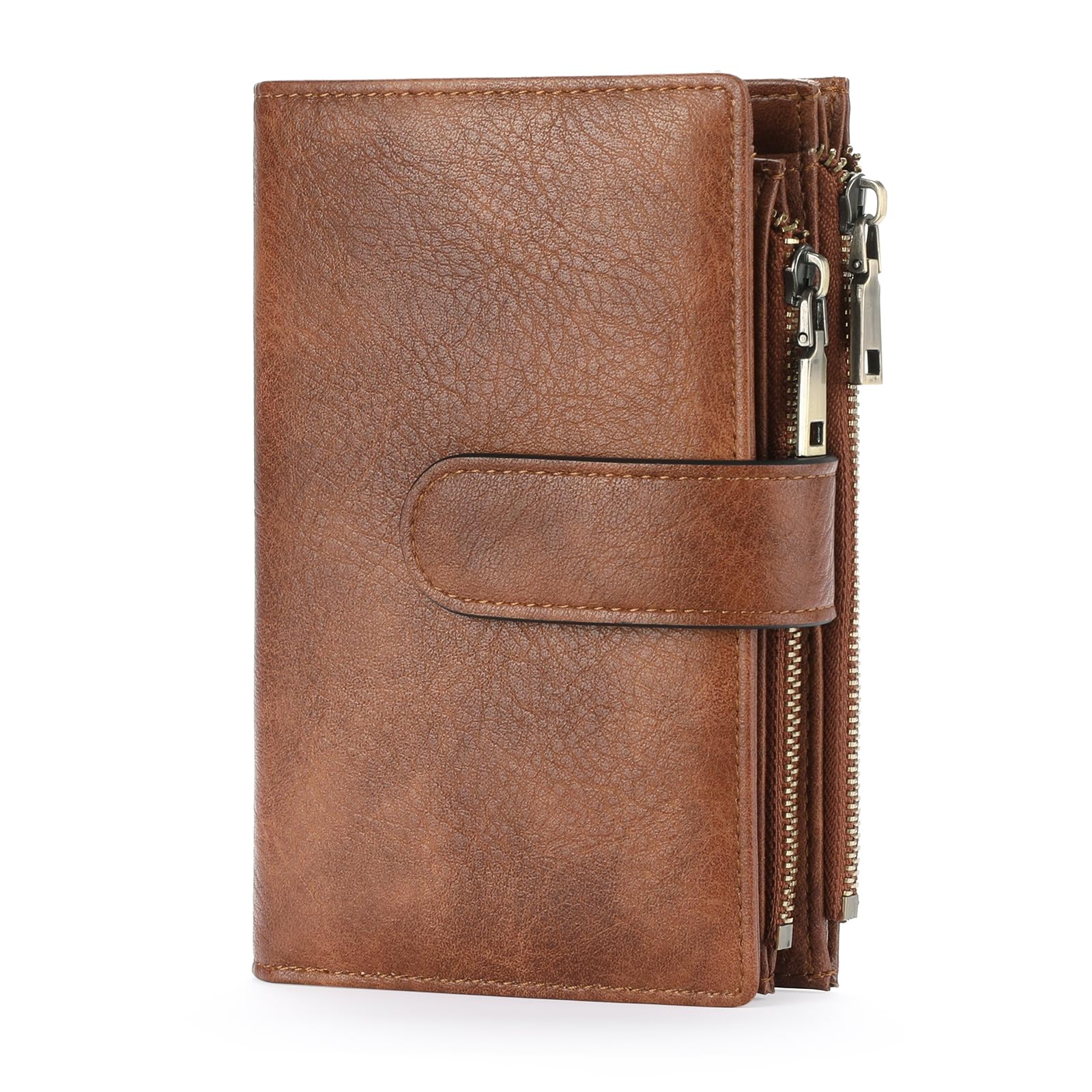 GOIACII Portefeuille Femme Cuir Moyen Porte-Cartes de Crédit RFID Double Fermeture éclair Porte Monnaie Grande Capacite avec 16 Cartes et 3 Fenêtre D'identification
