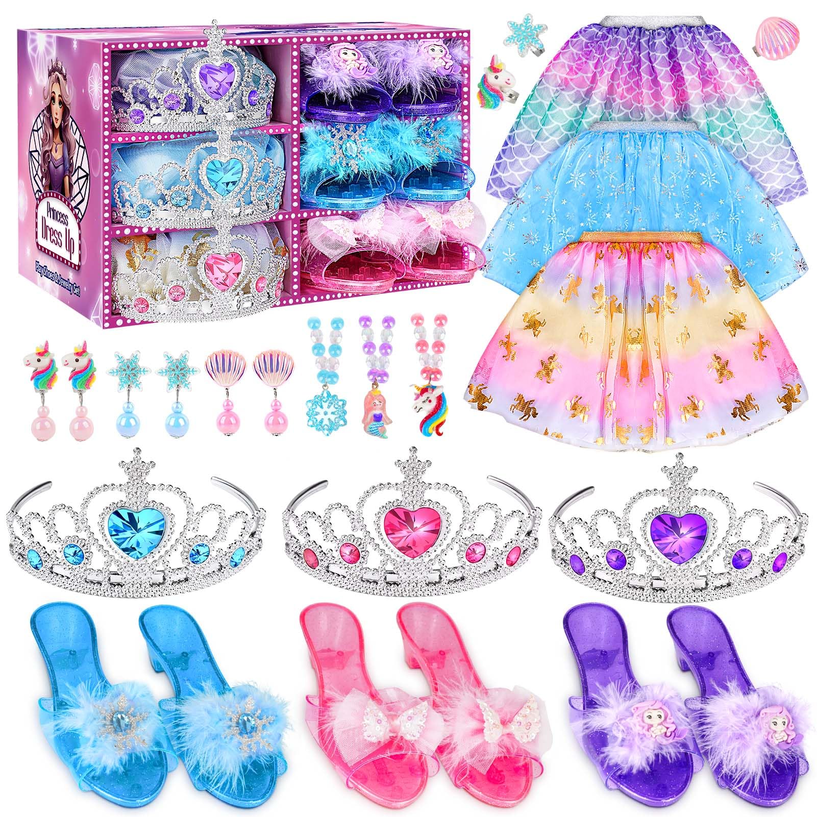 Dreamon Chaussures Princesse Fille, Deguisement Princesse Fille Robe 3 4 5 6 Ans Cadeaux d'halloween Et de Noël pour Les Enfants