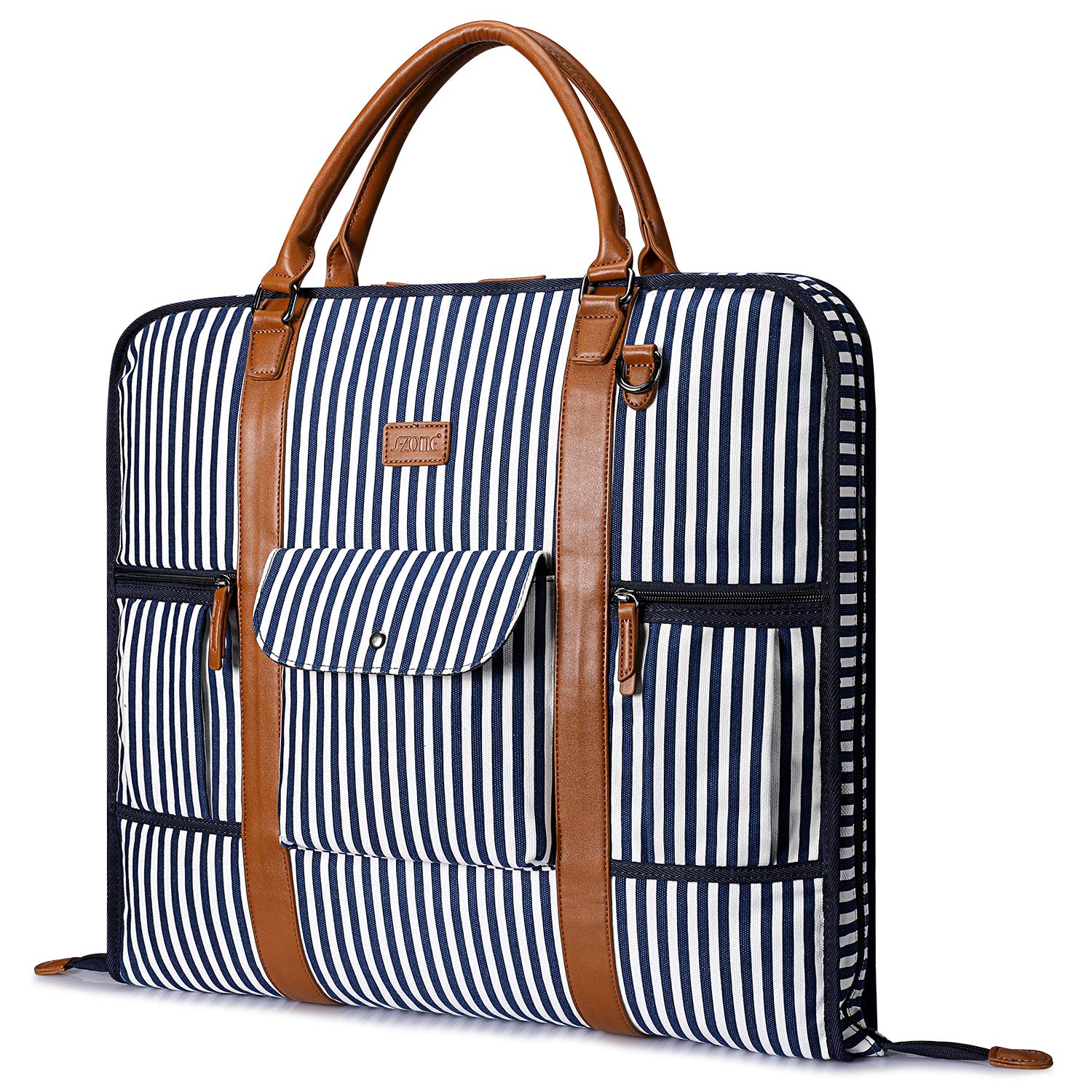 S-Zone Sac de Transport pour vêtements pour Homme et Femme, Sac de Costume pour Voyage ou Voyage d'affaires avec bandoulière réglable, Rayures Bleues, Einzigartiges