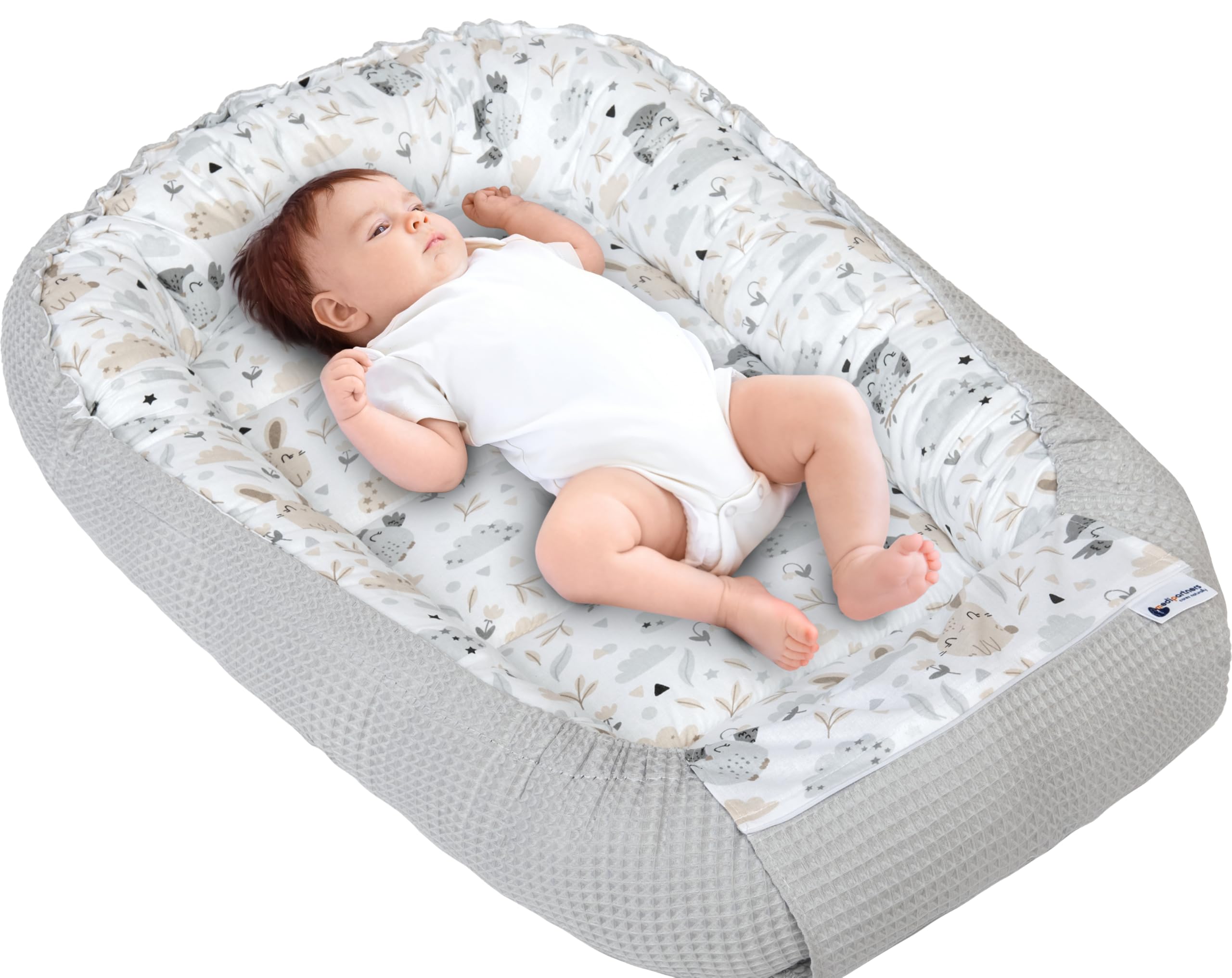 Medi Partners Cocon Bébé Réducteur de Lit Nid d'ange Gaufré 100x60x15cm | Réversible, coton 100 % et tissu gaufré, moelleux, idéal pour un nouveau-né, à la maison ou en voyage (Glade)
