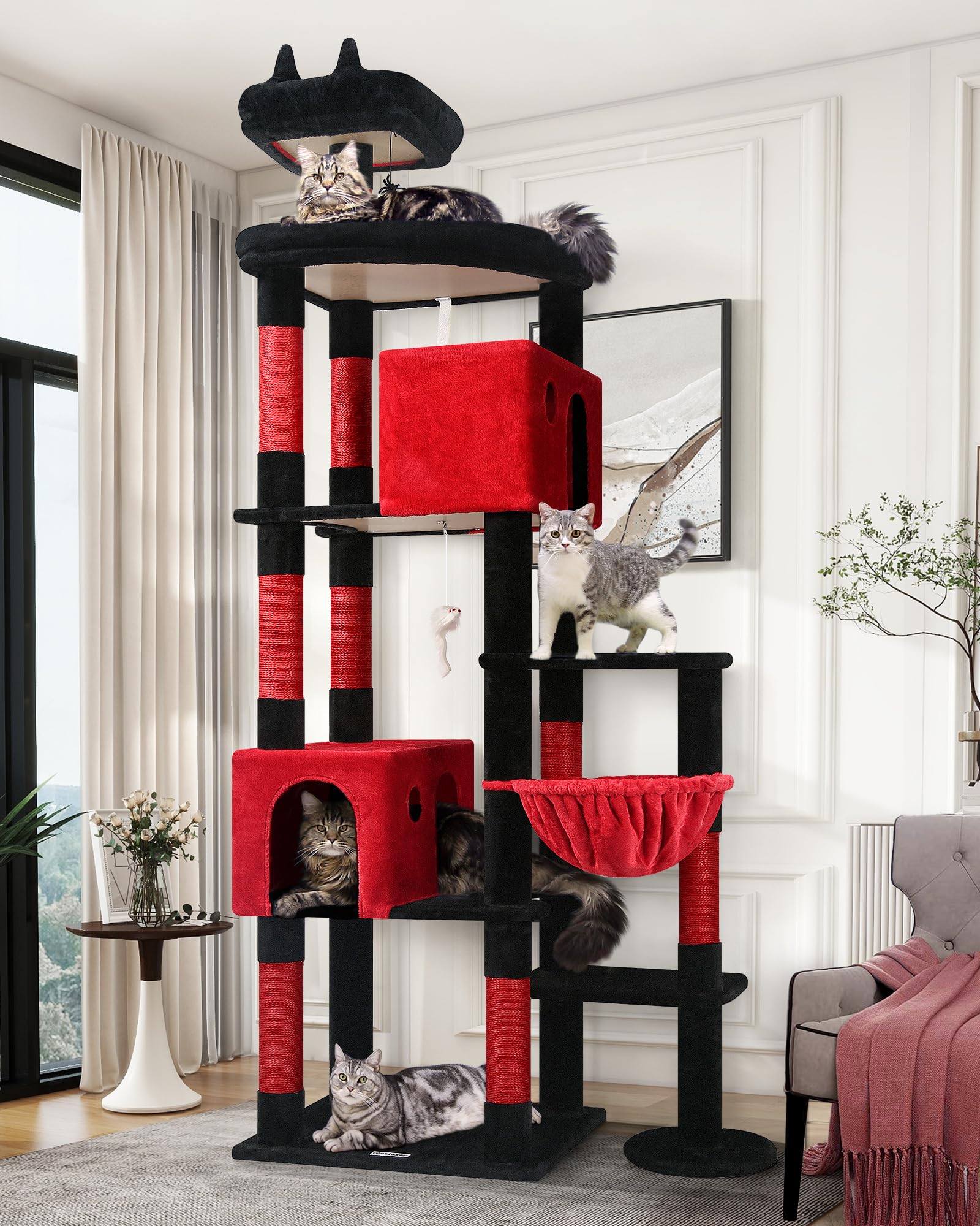 Globlazer F83 Solide Arbre a Chat XXL 213cm Niche Plateform pour Grand Chat | Robuste Arbre à Chat Montage Facile avec Plusieurs Grand Repos Poteau à Griffer en Sisal pour Gros Chats Maine Coon Intérieur