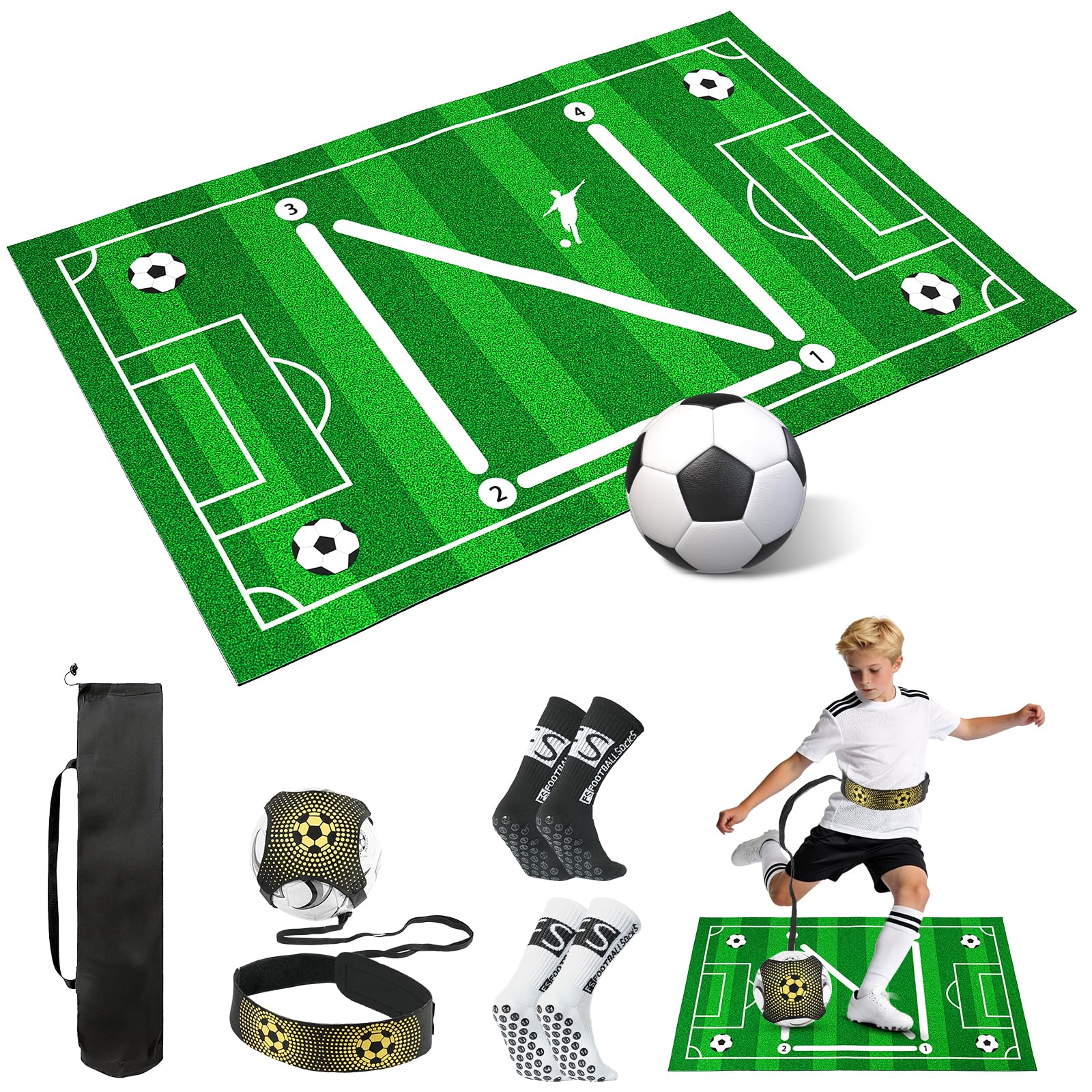 Flintronic Tapis Football Entrainement, 90x60cm Tapis Entrainements Football Accessoire Antidérapant, Cadeau pour Amateur de Football et Enfant