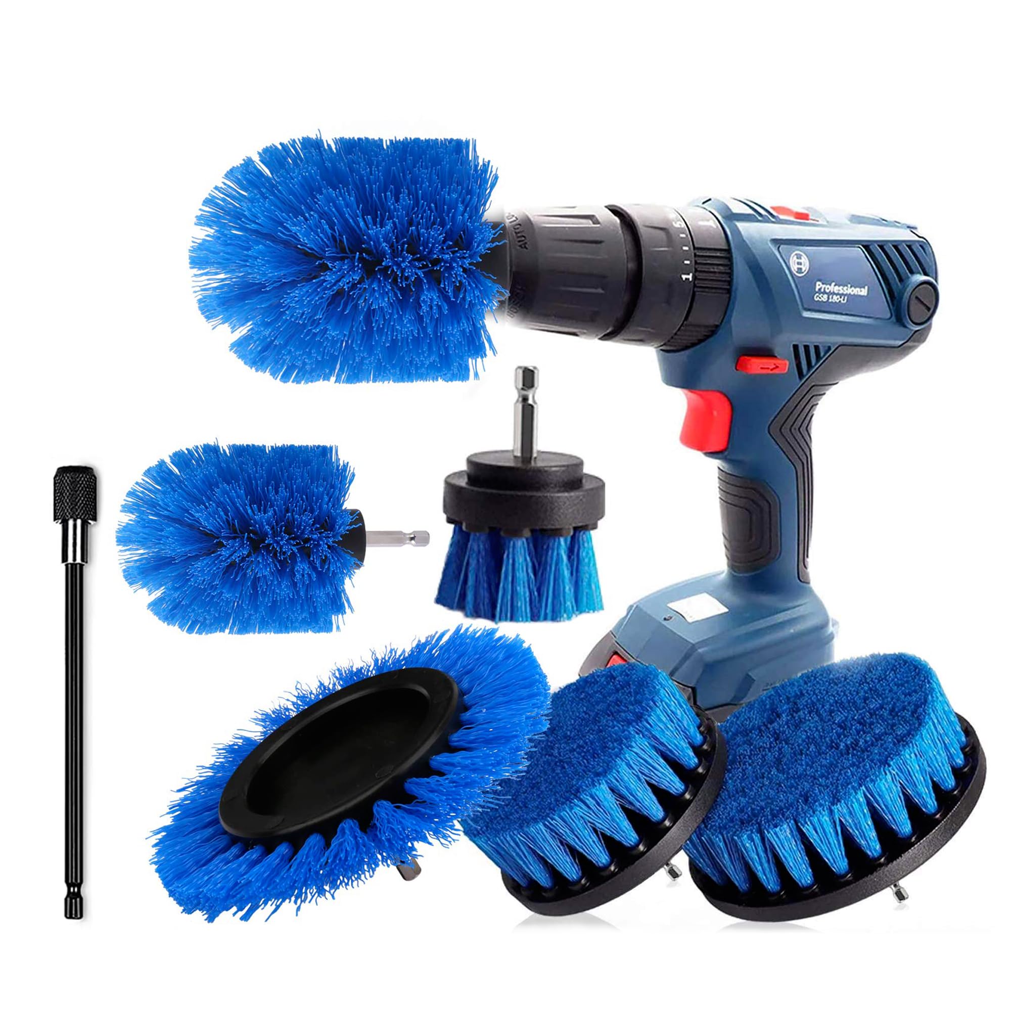 Brosse Nettoyage Perceuse 6 PCS,Brosse Nettoyage Perceuse Électrique Nettoyage de Roue pour Jantes, Tapis,Carrelage, Baignoire, Briques, Sol(Blu)