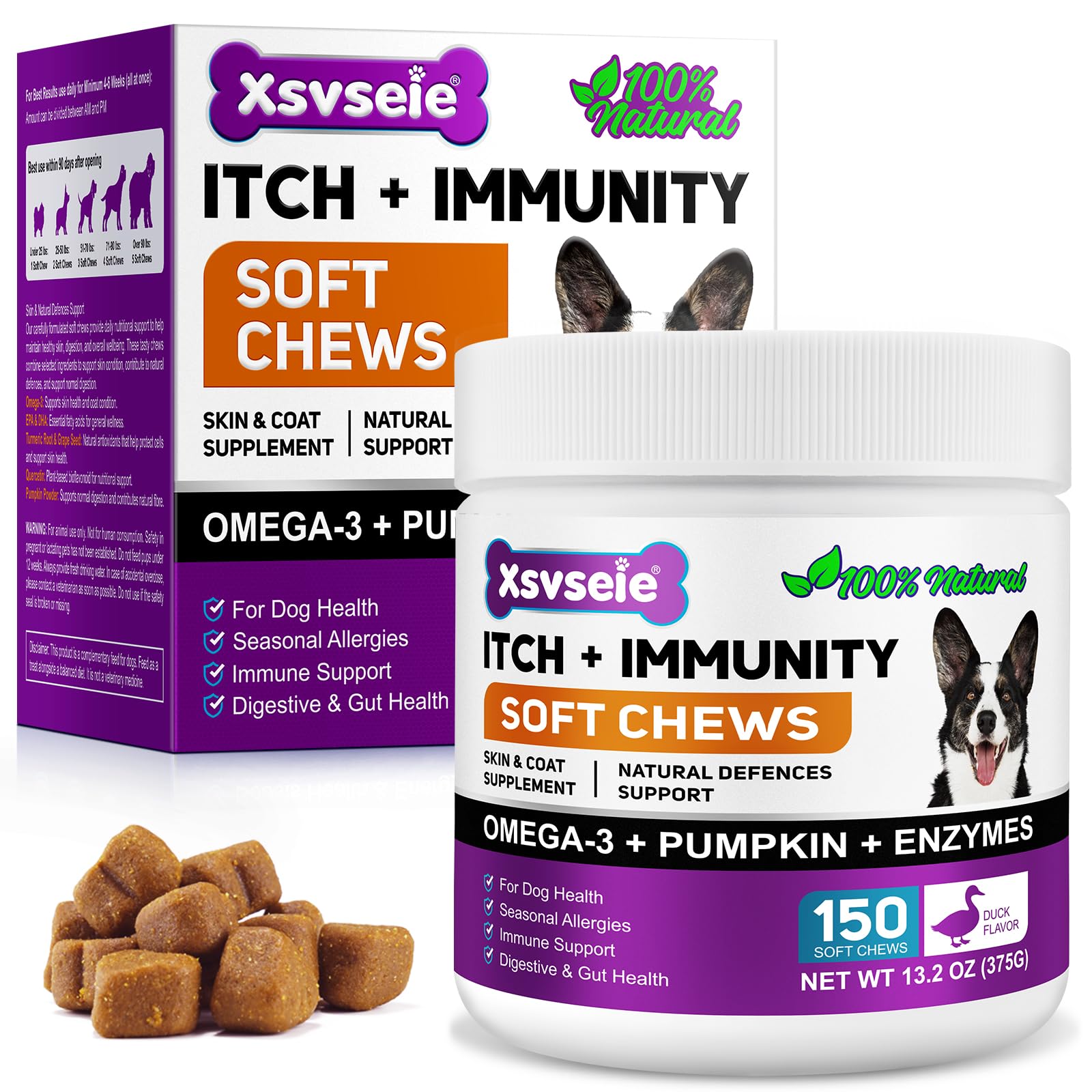 Feeliville Soulagement des Démangeaisons pour Chien, Anti Allergie Chien, Antihistamines for Dogs, Mastication Immunitaire, Arrêt des Démangeaisons, Léchage, Grattage, Allergies Saisonnières,150pc