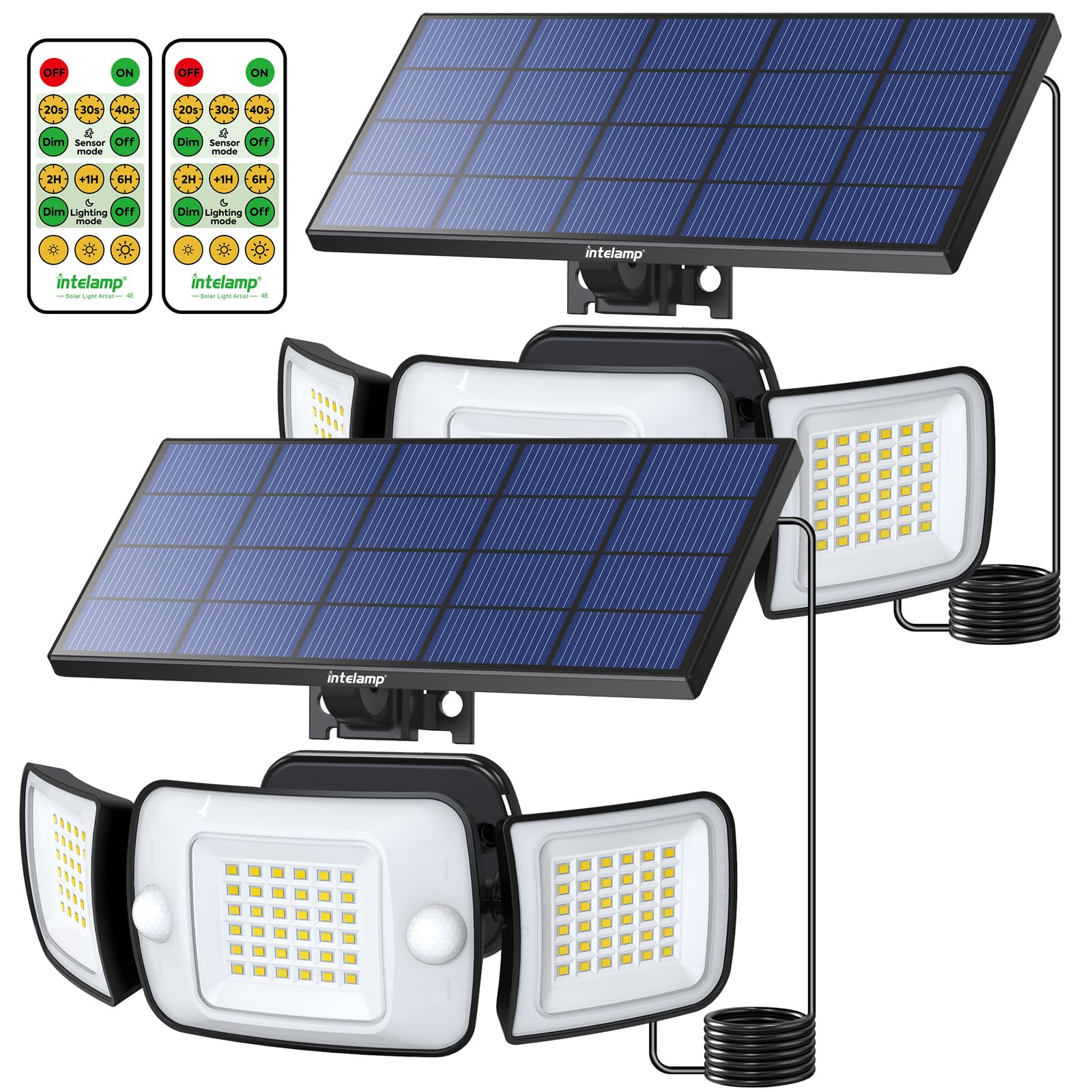 intelamp 4 Modes Lampe Solaire Exterieur avec Télécommande | Éclairage Solaire Extérieur,Lumiere Solaire Exterieur ave 2.7m Cable for Jardin, Garage