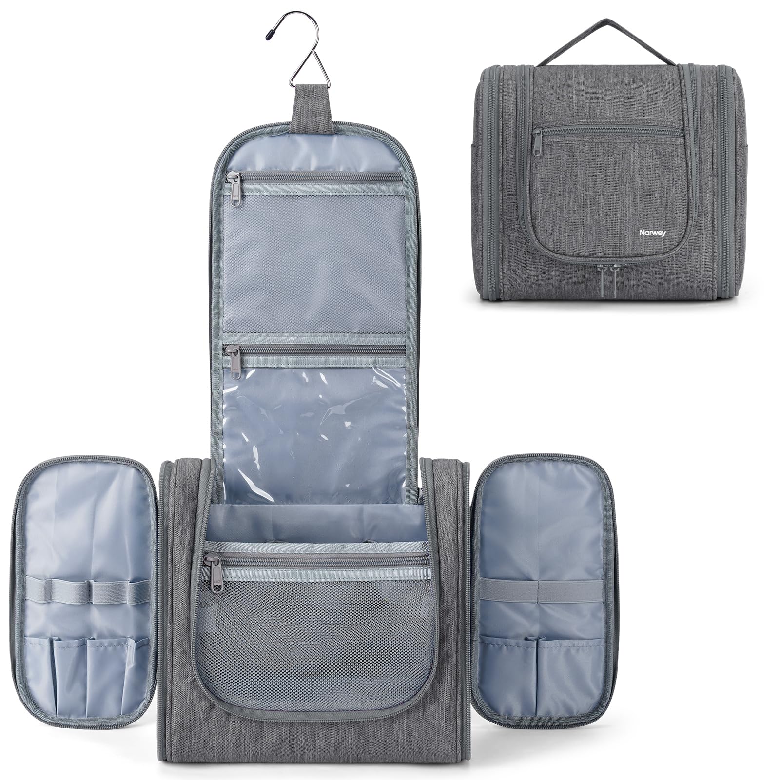 Narwey Suspendue Grande Trousse de Toilette Vanity Voyage Femme Homme | Grande Capacité Trousse de Maquillage, Sac Rangement Voyage Trousse Multi poches/élastiques/compartiments pour Enfant