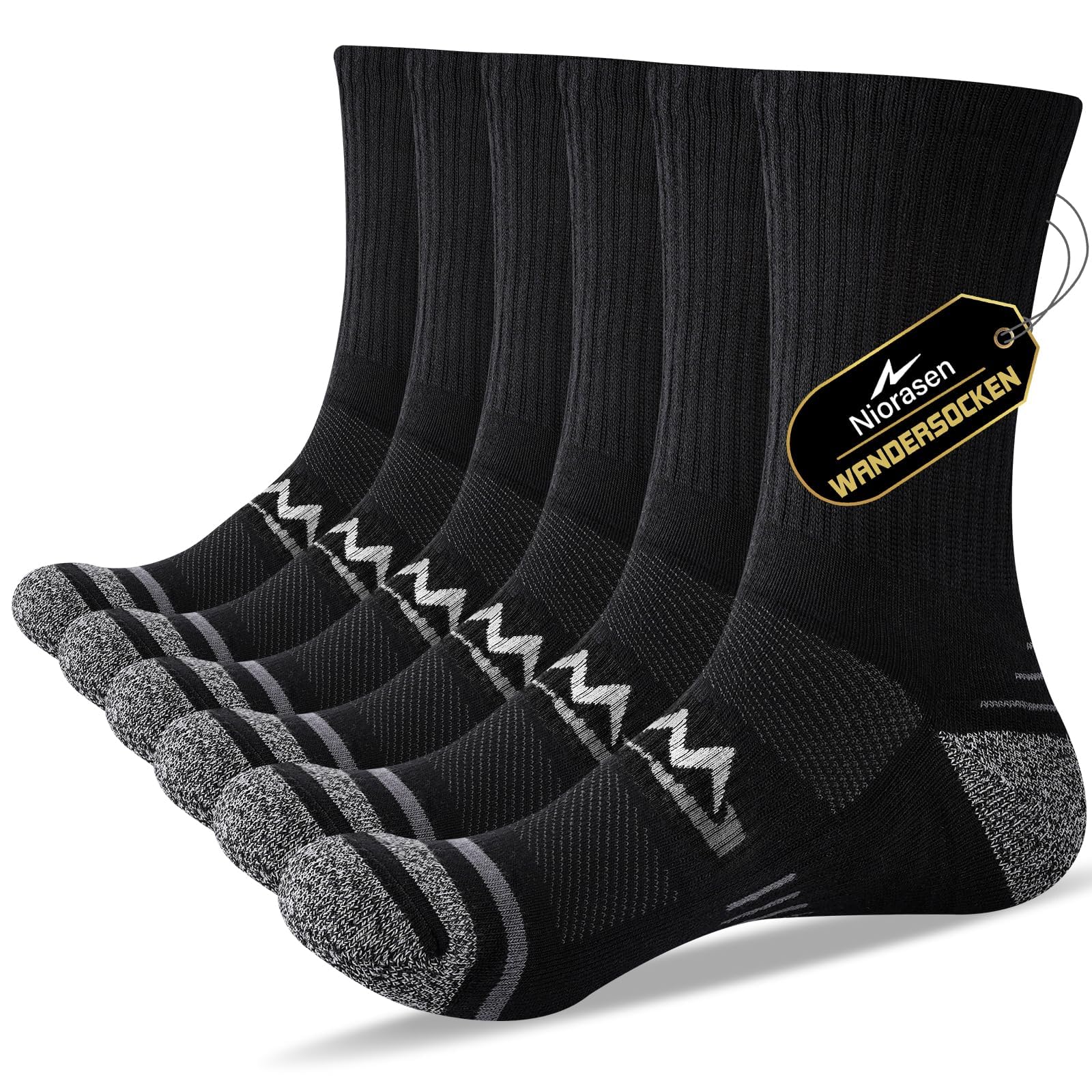 Niorasen Chaussettes Randonnée Homme, Épaisses Rembourrées et Respirantes | Anti Ampoules, Chaussettes Running Homme Confortables en Coton, Idéales pour Trekking, Sport, Course ou Travail, 3/6 Paires
