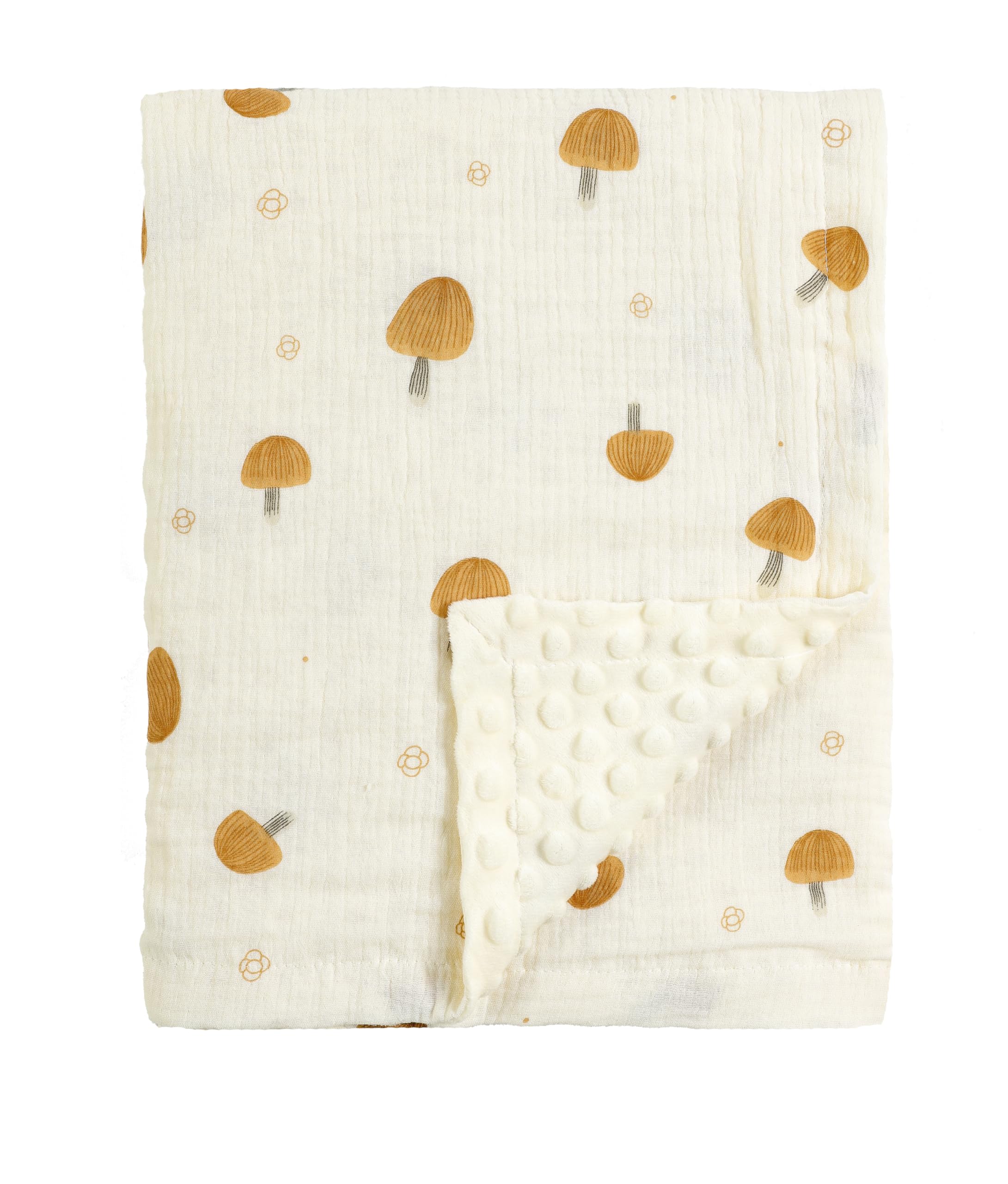 CREVENT Couverture pour bébé en Mousseline de Coton Biologique pour Les Nouveaux-nés, Dos Doux en Vison, Essentiel pour la Douche de bébé, Cadeau d'anniversaire - Mushroom 75X100cm
