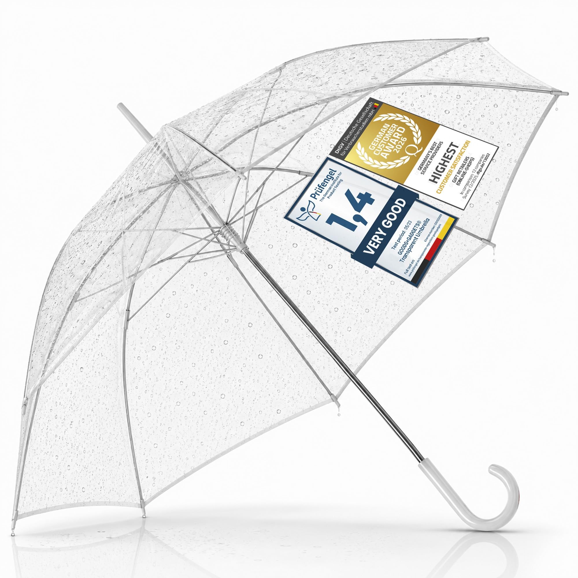 GOODS+GADGETS Parapluie transparent, parapluie blanc en bâton Parapluie élégant en transparent - The Fashion-Highlight