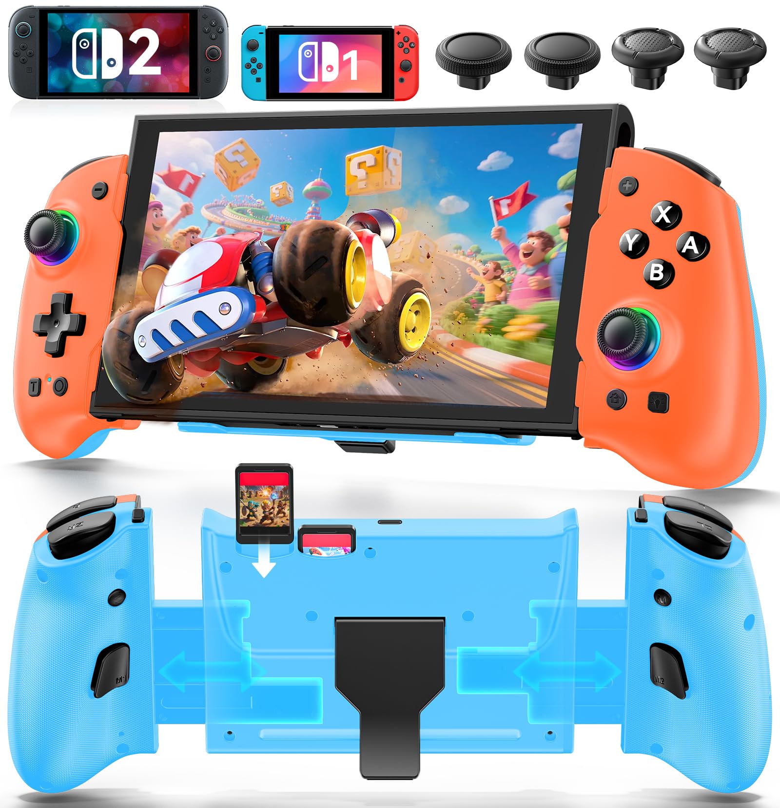 OIVO Manette Extensible Ergonomique pour Nintendo Switch 2/Switch OLED/Switch, Remplacement Joy-Con avec Turbo Auto-Feu & Macro, Double Vibration, Gyroscope 6 Axes, RGB, Poignée Portable Intégrée