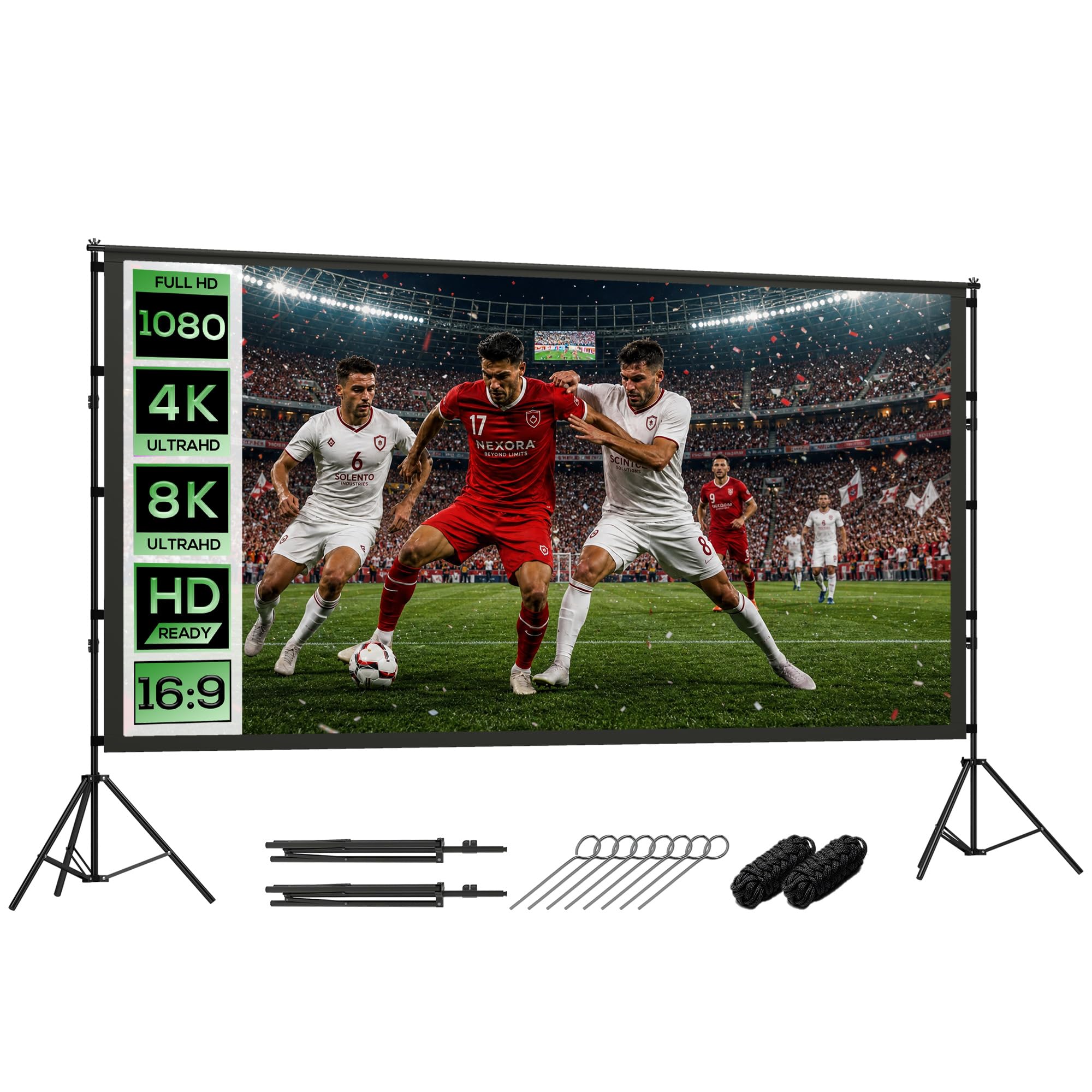 HOMCOM Écran de Projection avec Trépieds 120" 16:9 HD 4K/8K 309Lcm | Écran Videoprojecteur sur Pied Portable, Double Face, 2 Trépieds Pliables, Angle de Vision 160°, Cinéma Maison, Bureau