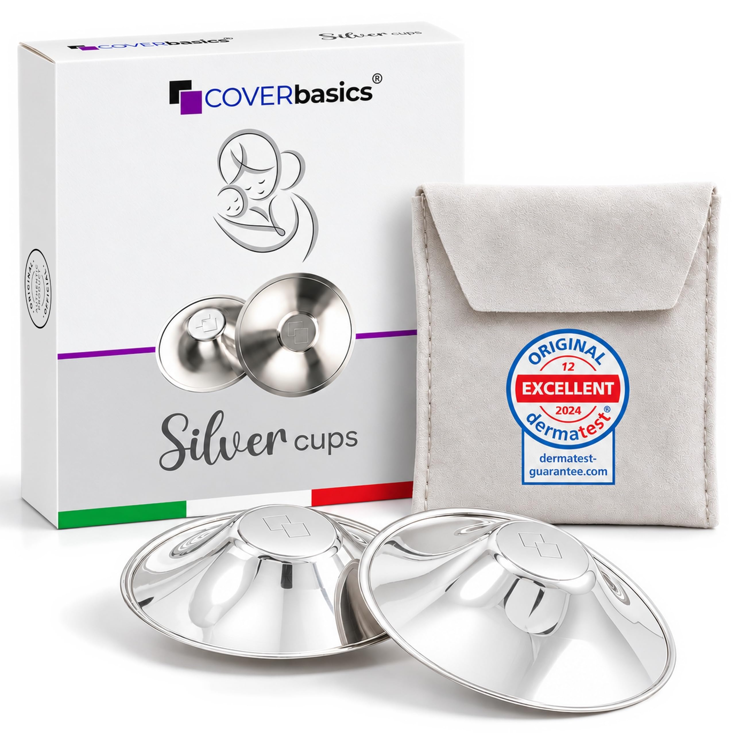 COVERbasics Coupelles en Argent pour Allaitement Post-Partum | Pour mamelons sensibles, bouts de sein protecteurs pendant la maternité, Dispositif Médical testé dermatologiquement, VEGANOK