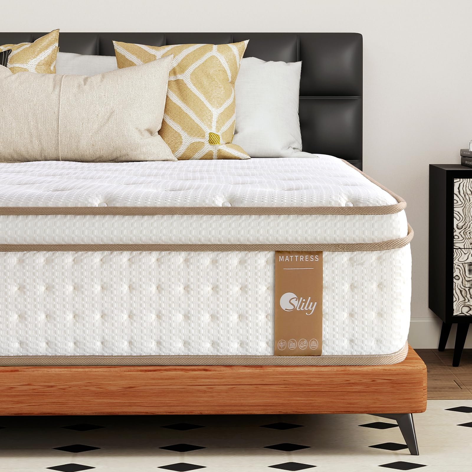 Slily Matelas 160 x 200, Hauteur 28 cm, H3/H4, Hybride Confort 7 Zones | Mousse à Mémoire de Forme, Bords Renforcés, Isolation des Mouvements, Tissu Beige Respirant, OEKO-TEX, Roulé Sous Vide